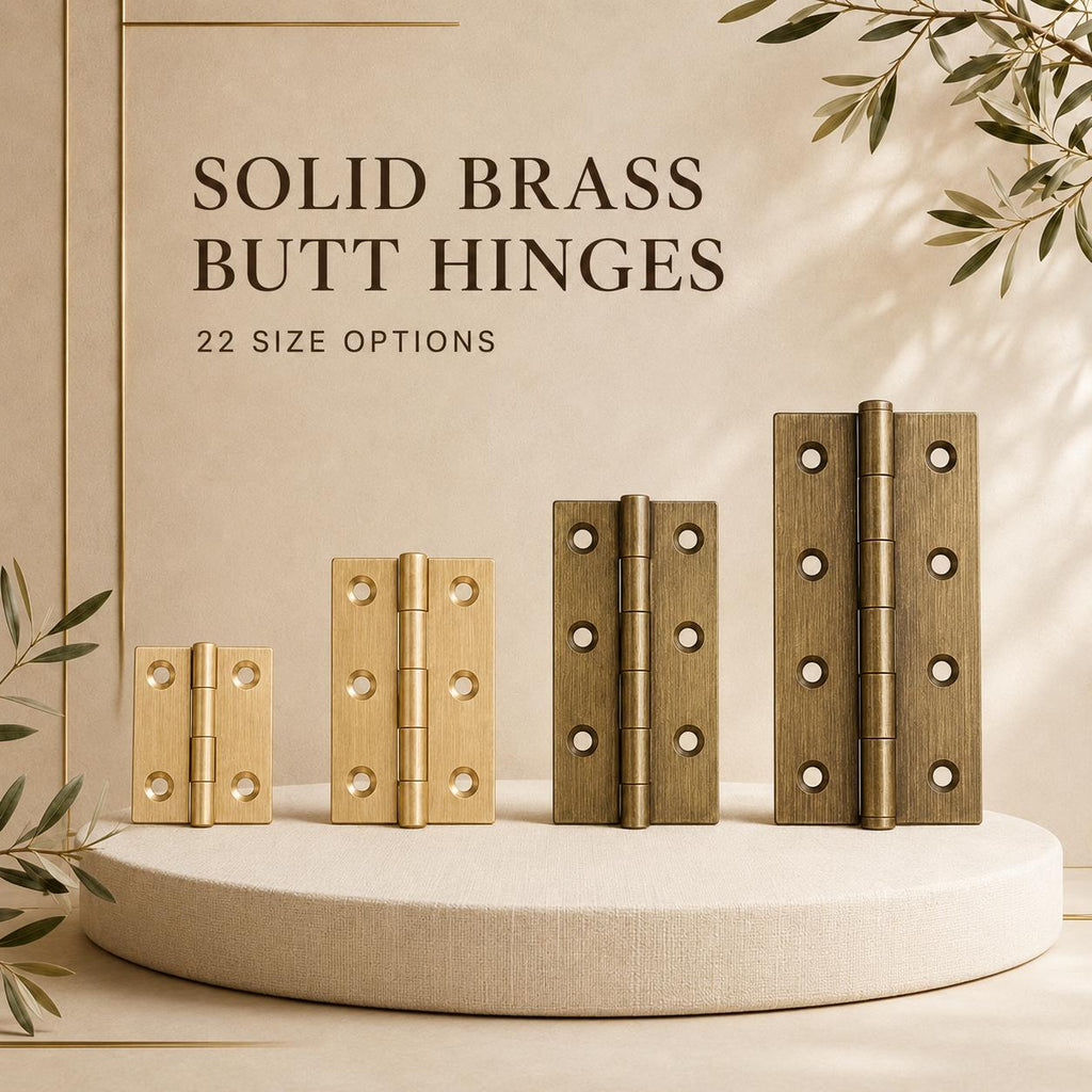Solid Brass Butt Hinges, Steel Core Pin, Heavy Duty Cabinet Door Hardware (1-4 Inch)