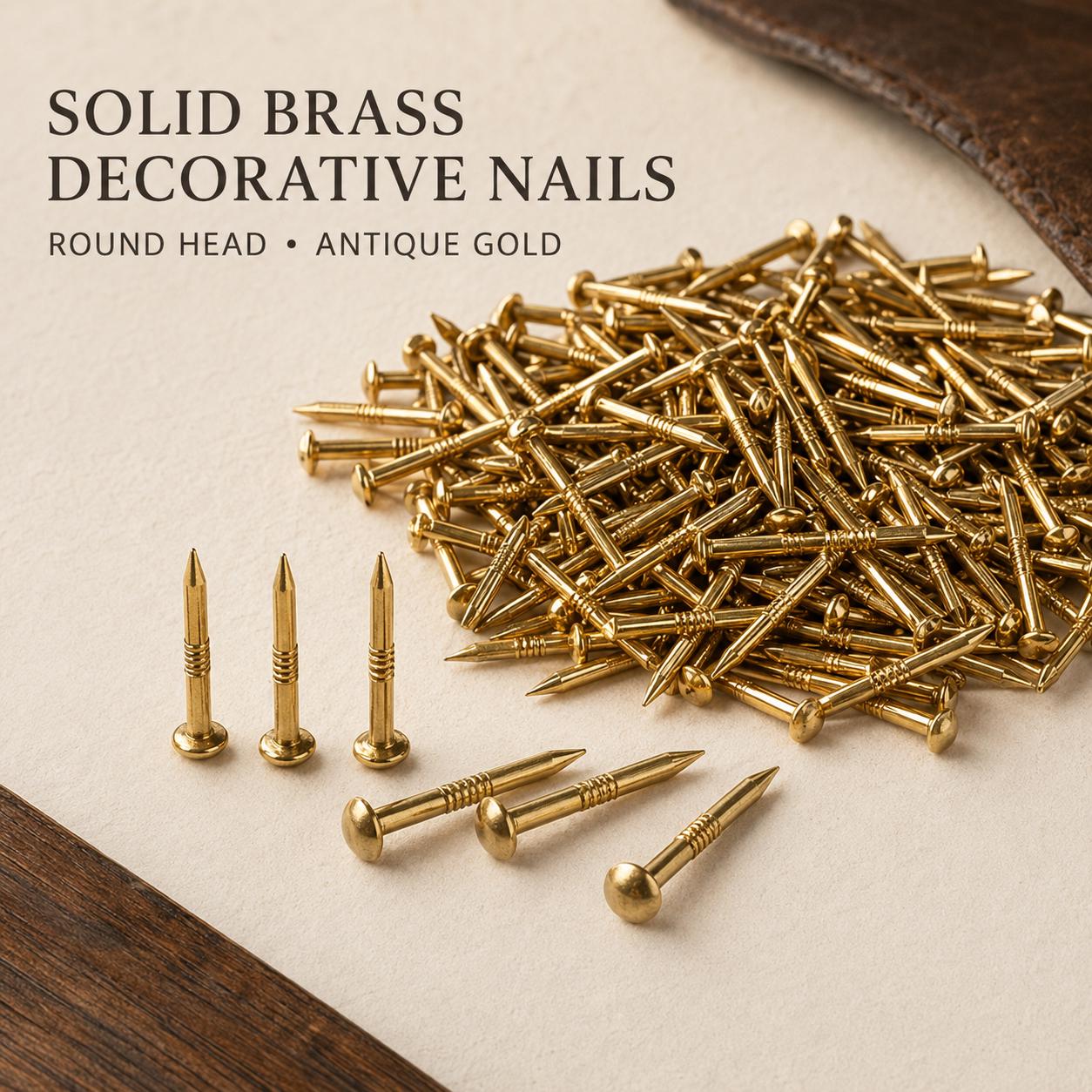 Solid Brass Decorative Nails, Round Head Furniture Tacks, Antique Gold Craft Pins