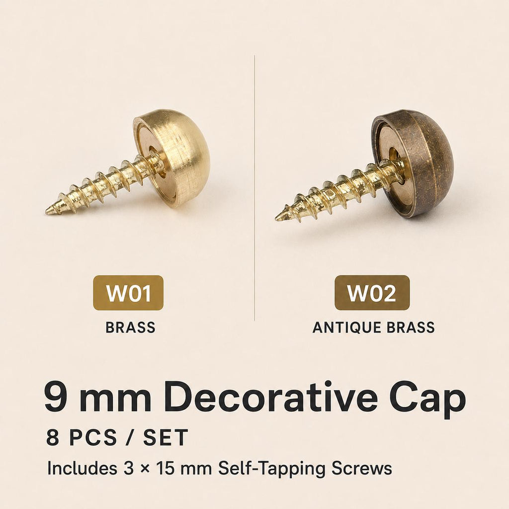 Decorative Brass Screw Caps, Mirror Furniture Fixing Covers, 8 Pcs Set