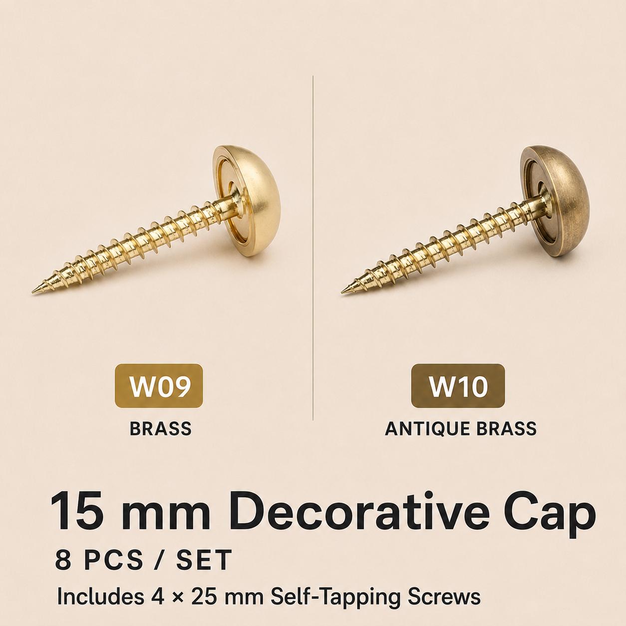 Decorative Brass Screw Caps, Mirror Furniture Fixing Covers, 8 Pcs Set