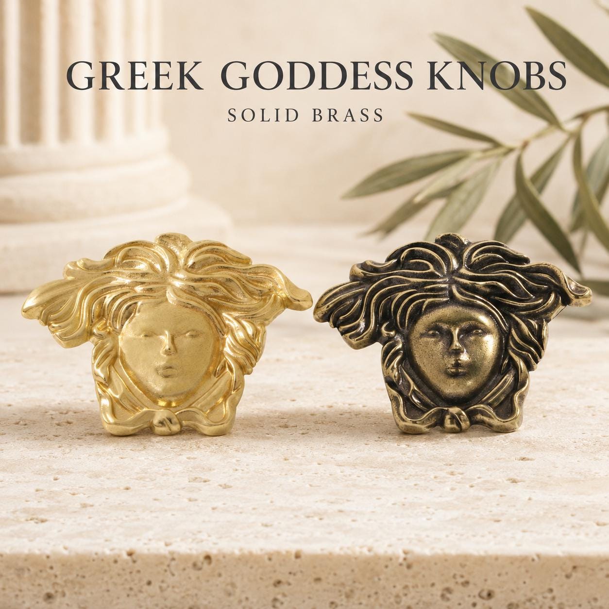 Solid Brass Medusa Cabinet Knob, Greek Goddess Drawer Pull, Neoclassical Furniture Hardware