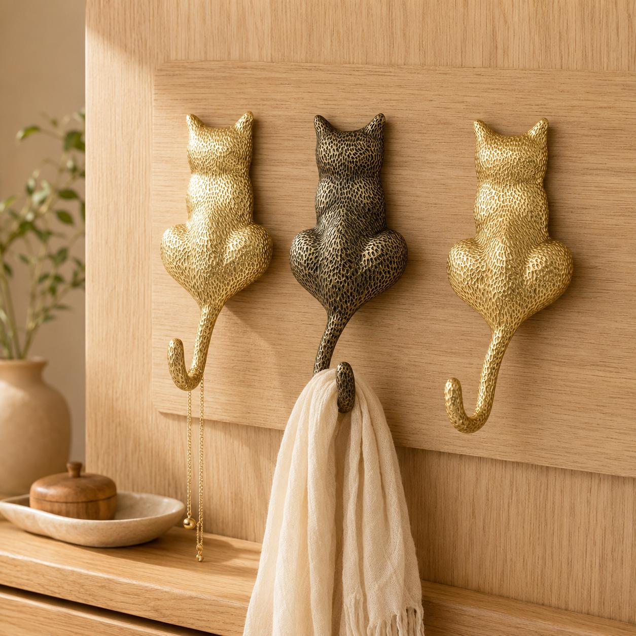 Solid Brass Cat Tail Wall Hook, Vintage Animal Coat Hanger, Decorative Entryway Storage