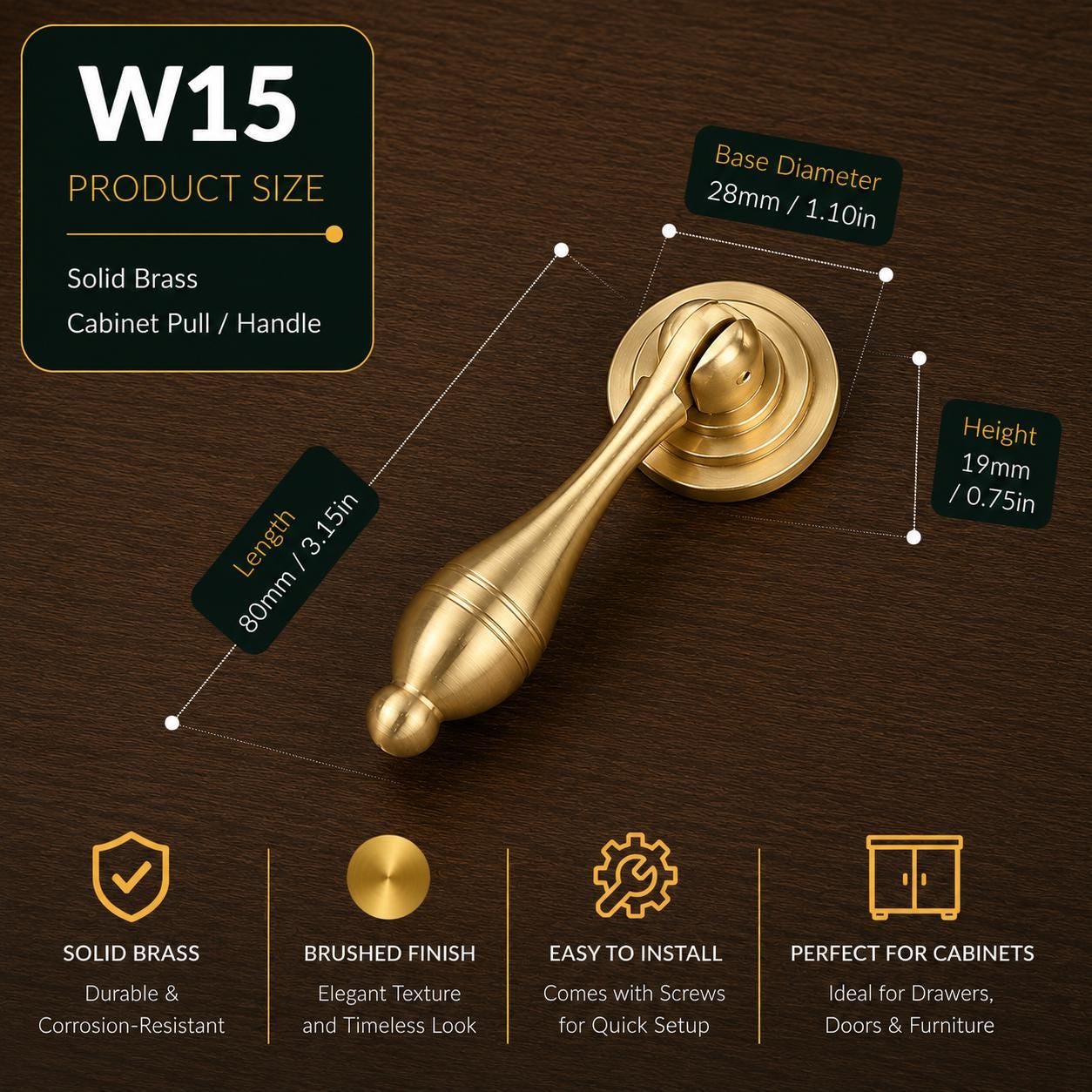 Solid Brass Cabinet Pull Handle, Chinese Style Drawer Pull, Brushed Gold Dresser Knob