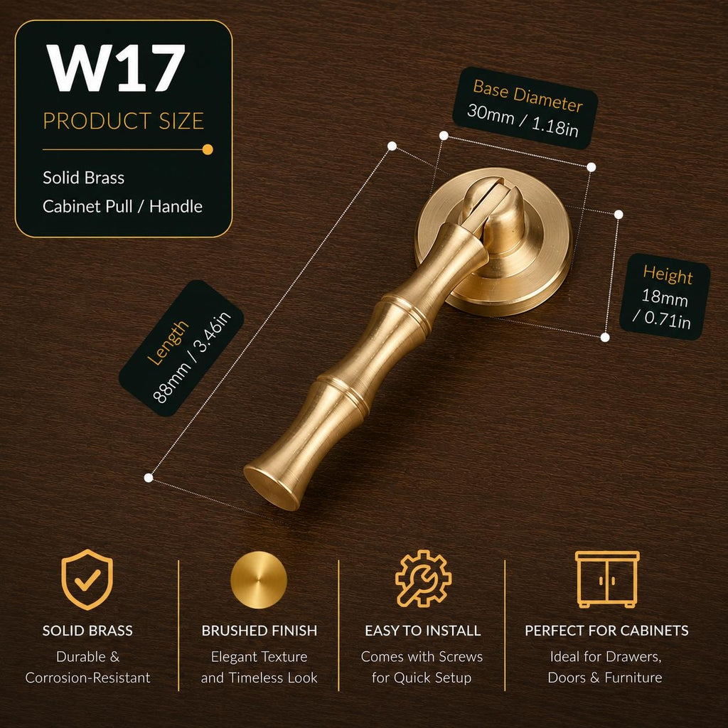 Solid Brass Cabinet Pull Handle, Chinese Style Drawer Pull, Brushed Gold Dresser Knob