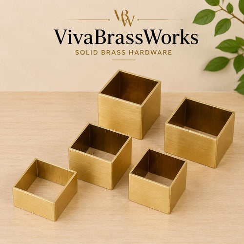 Custom Solid Brass Square Furniture Ferrules, Made-to-Measure Table Leg Caps