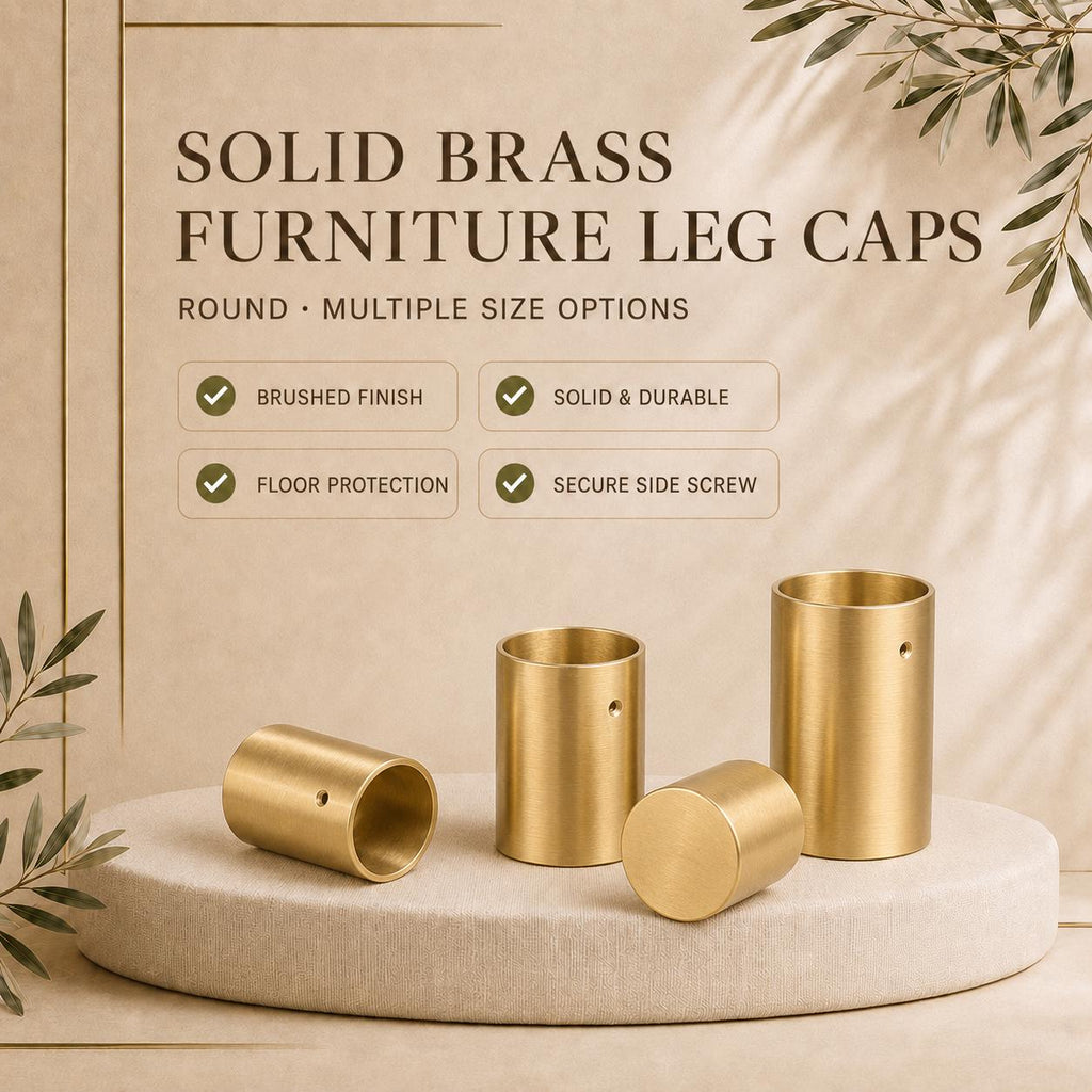 Solid Brass Round Furniture Leg Caps, Brushed Finish, Floor Protection, Custom Size