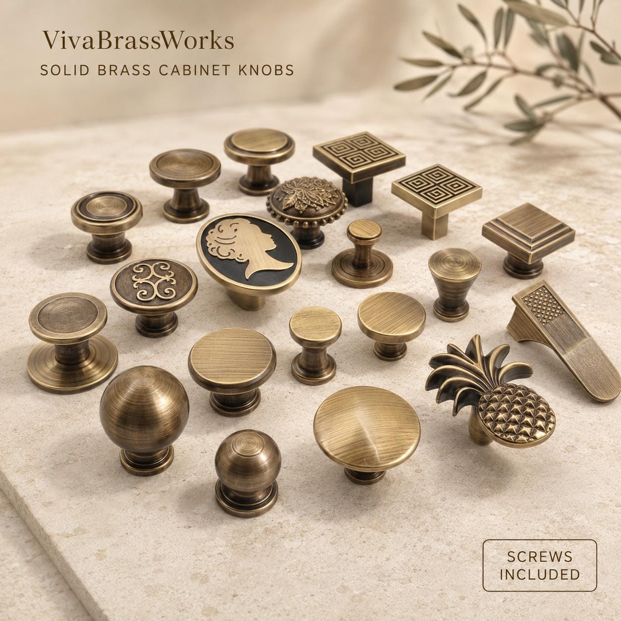 Solid Brass Cabinet Knobs, Antique Drawer Pulls, Vintage Dresser Handles, Single Hole Hardware
