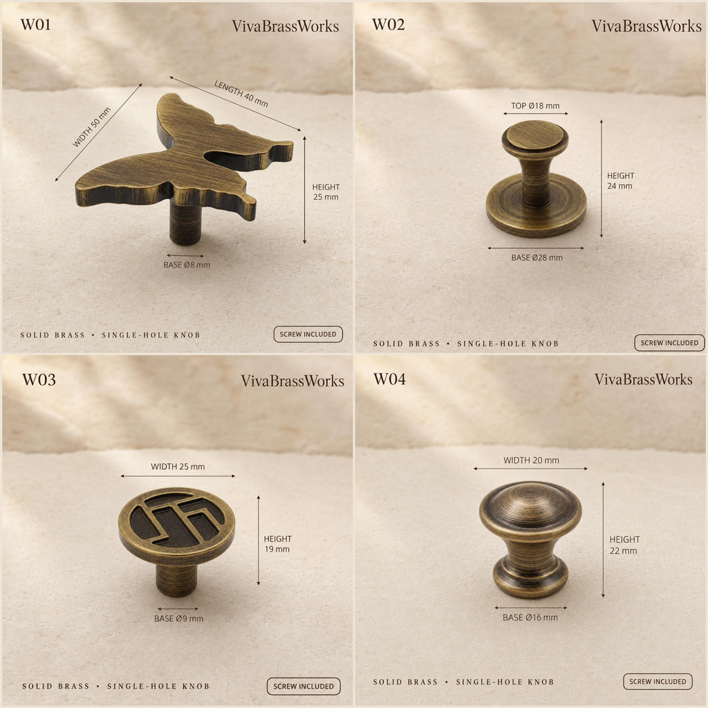Solid Brass Cabinet Knobs, Antique Drawer Pulls, Vintage Dresser Handles, Single Hole Hardware
