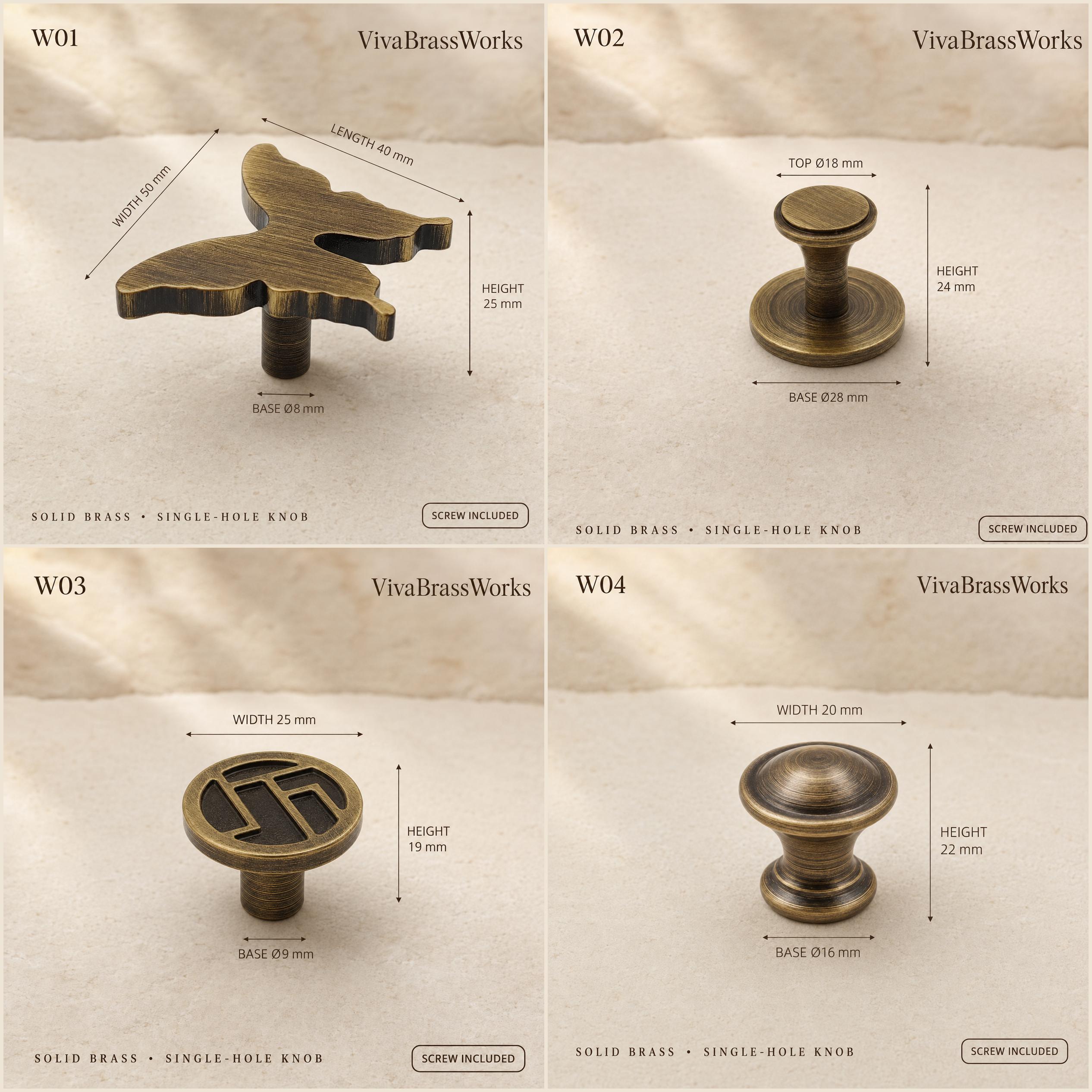 Solid Brass Cabinet Knobs, Antique Drawer Pulls, Vintage Dresser Handles, Single Hole Hardware