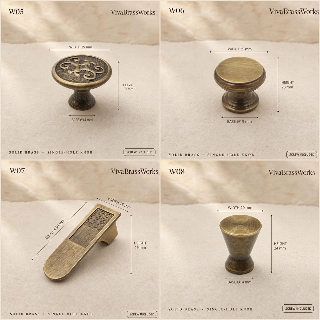 Solid Brass Cabinet Knobs, Antique Drawer Pulls, Vintage Dresser Handles, Single Hole Hardware