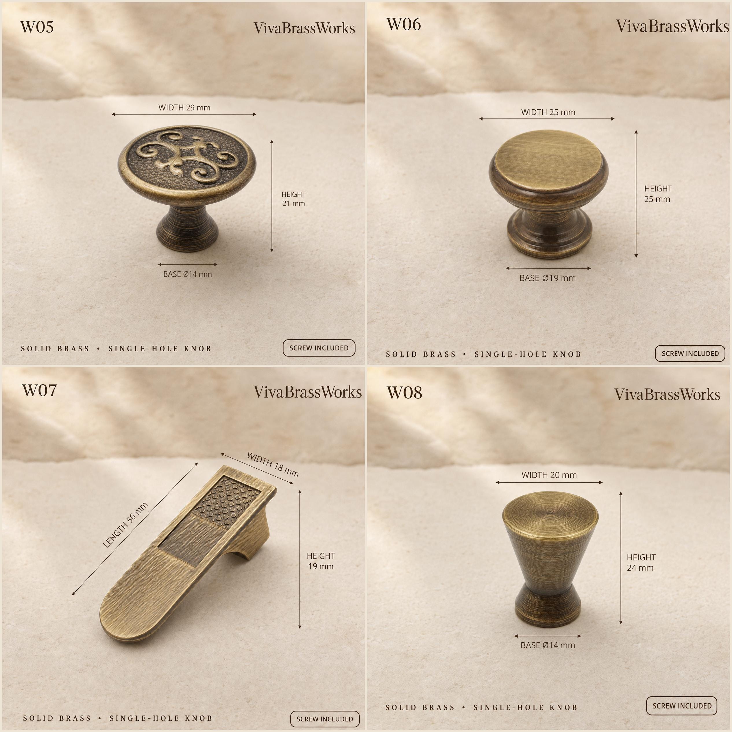 Solid Brass Cabinet Knobs, Antique Drawer Pulls, Vintage Dresser Handles, Single Hole Hardware