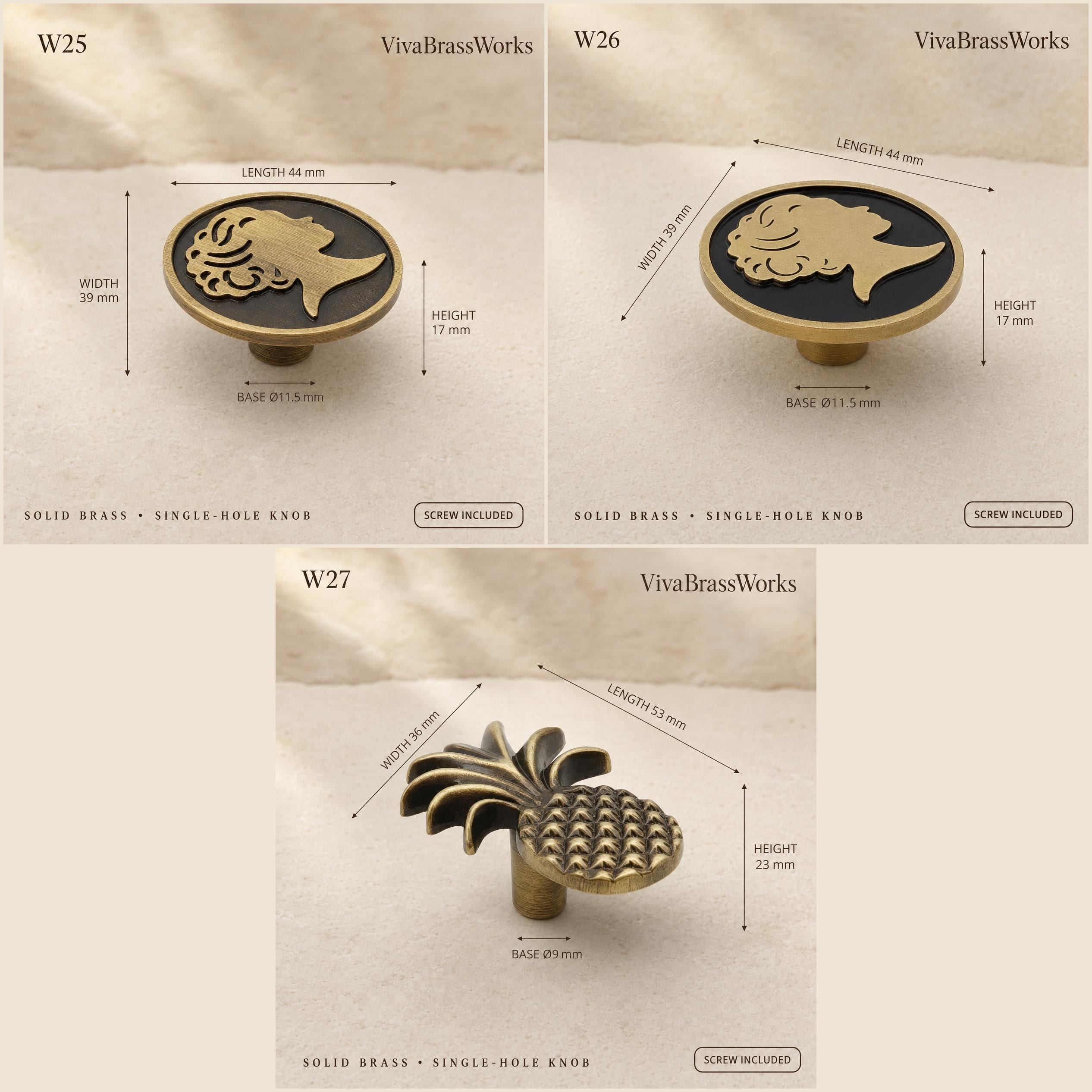 Solid Brass Cabinet Knobs, Antique Drawer Pulls, Vintage Dresser Handles, Single Hole Hardware