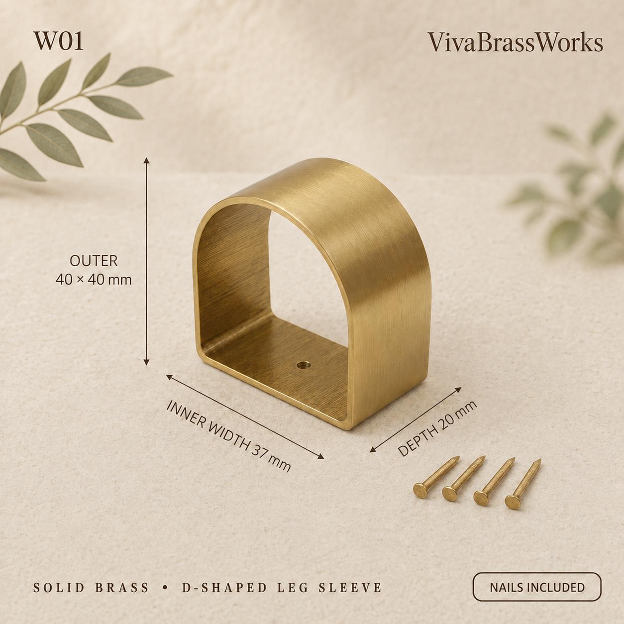 Solid Brass Furniture Leg Sleeves, D-Shaped,Brass Ferrules for Tables, Chairs, Cabinets & Sofas