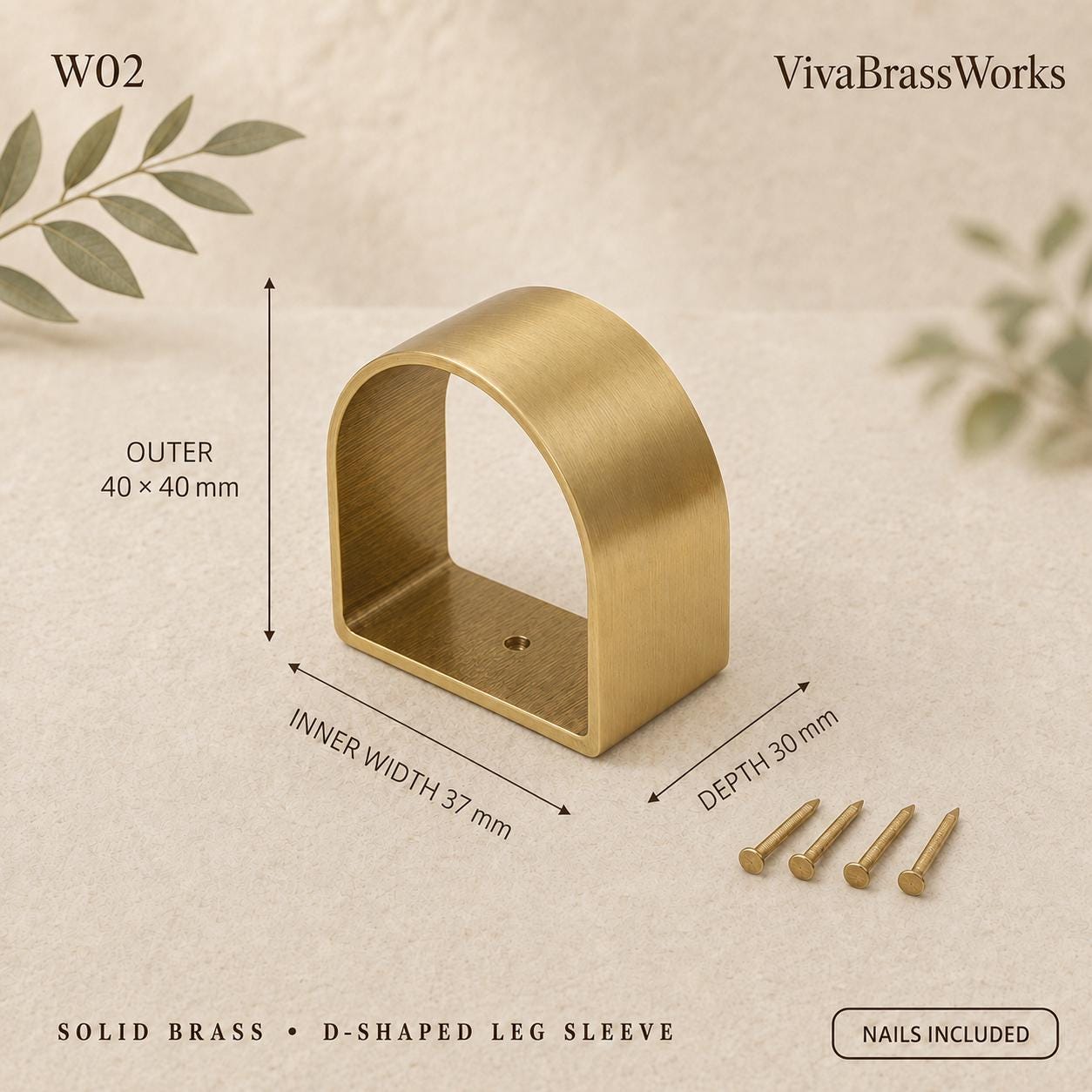 Solid Brass Furniture Leg Sleeves, D-Shaped,Brass Ferrules for Tables, Chairs, Cabinets & Sofas