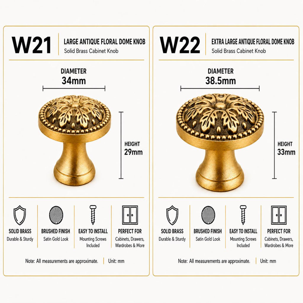 Solid Brass Cabinet Knobs, Brushed Gold Furniture Hardware, Antique Style Drawer Pulls