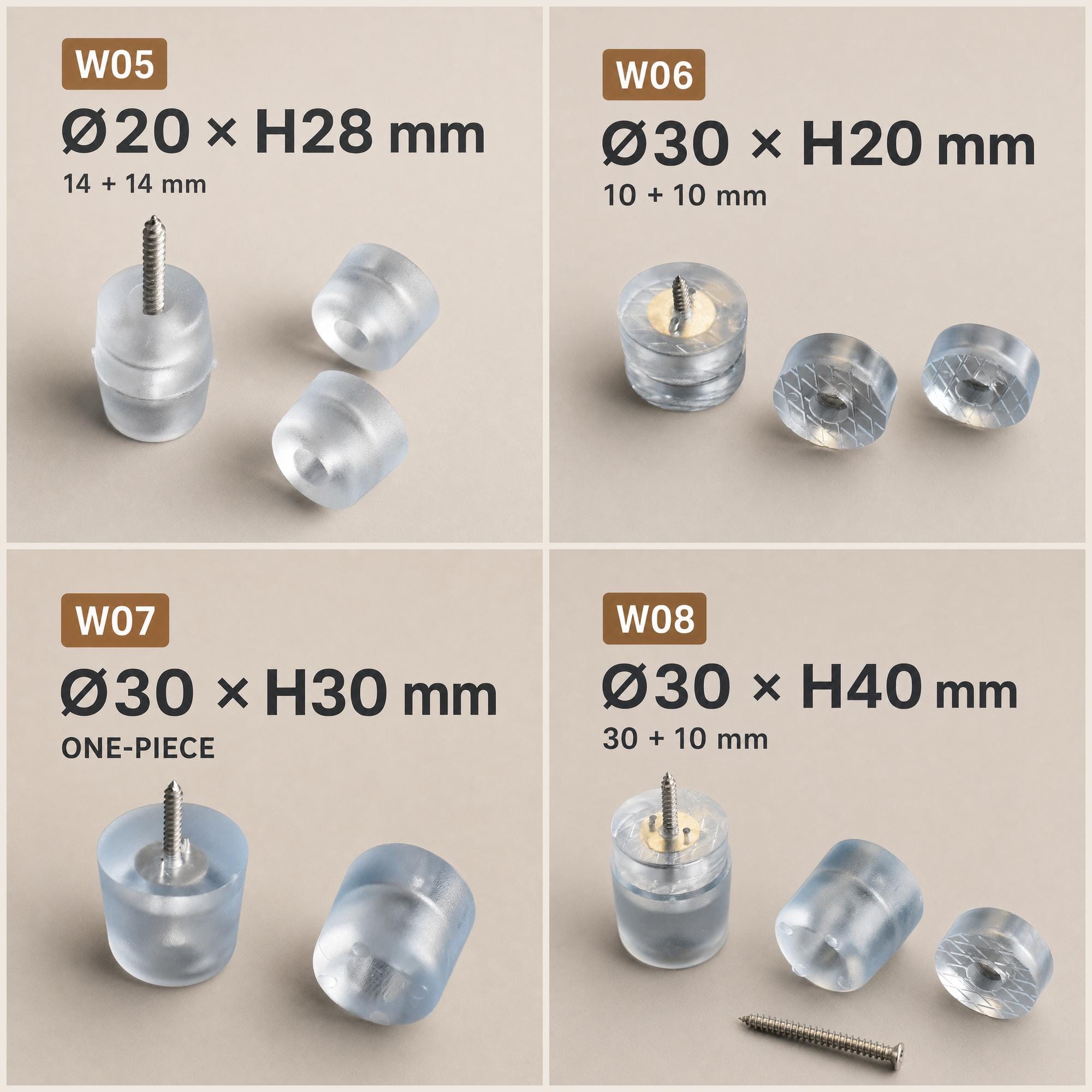 Clear Furniture Leg Risers with Screws, Height Extenders for Tables, Sofas