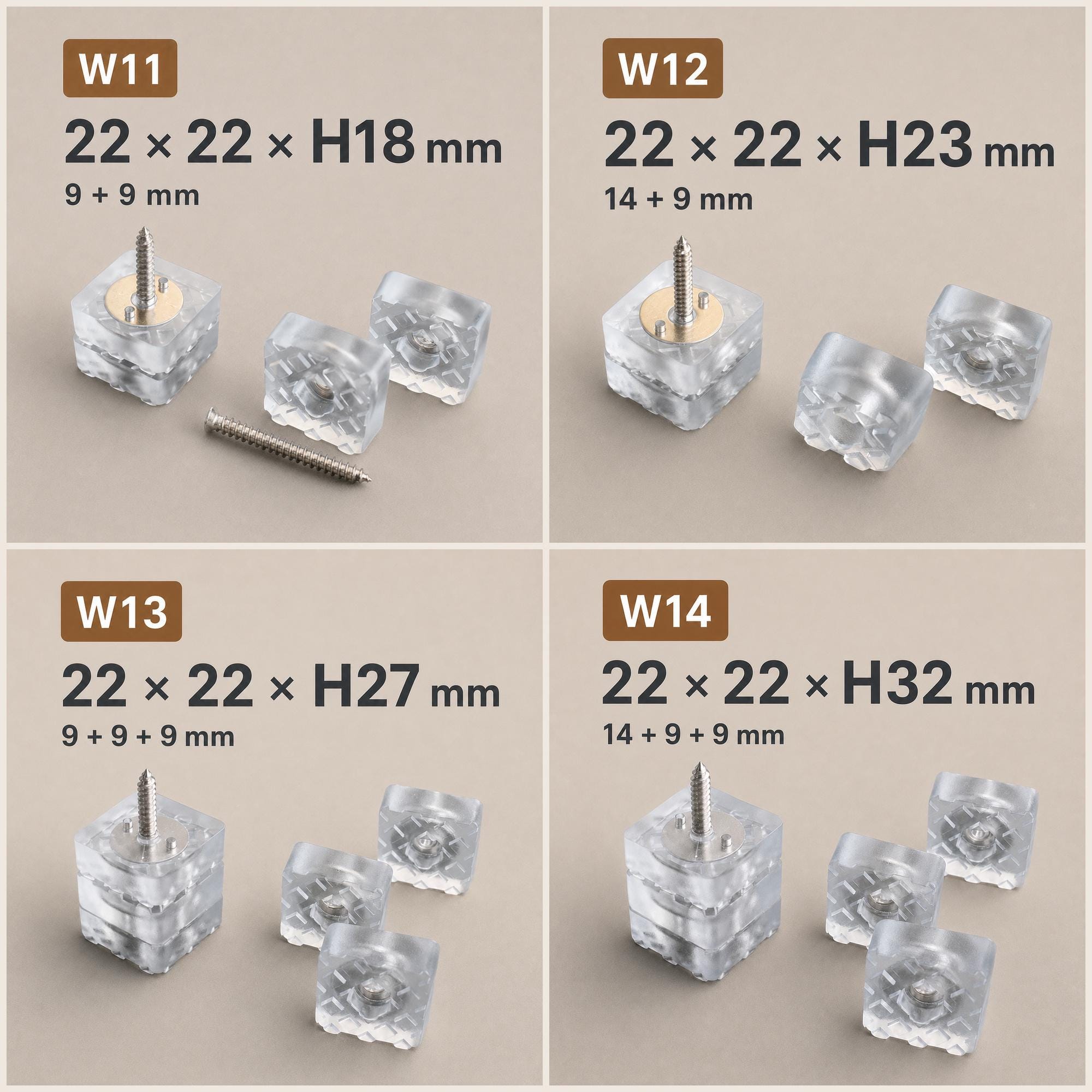 Clear Furniture Leg Risers with Screws, Height Extenders for Tables, Sofas