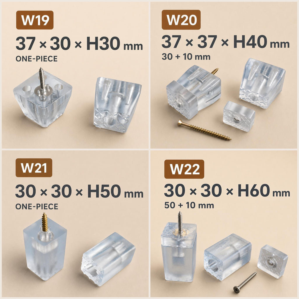Clear Furniture Leg Risers with Screws, Height Extenders for Tables, Sofas