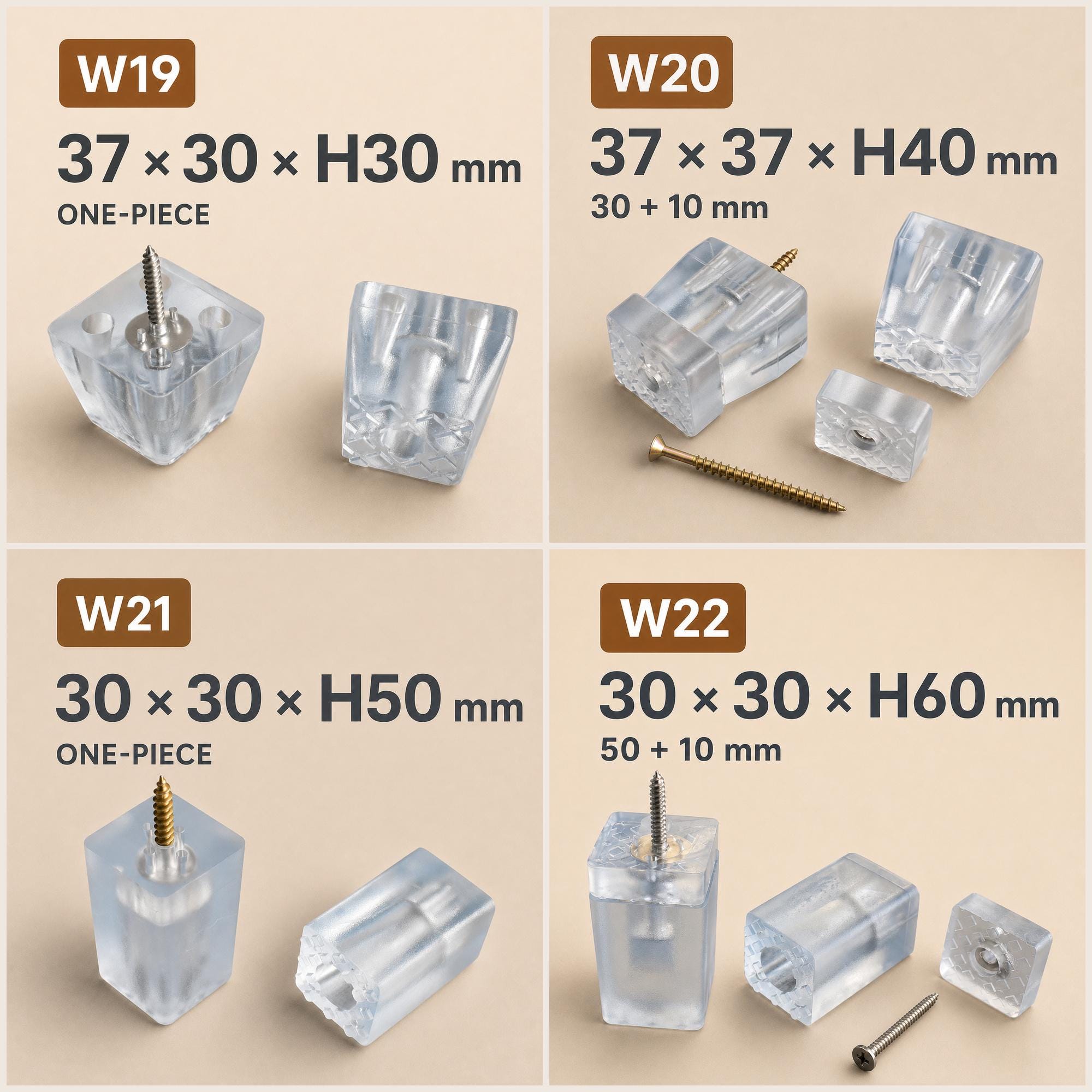 Clear Furniture Leg Risers with Screws, Height Extenders for Tables, Sofas