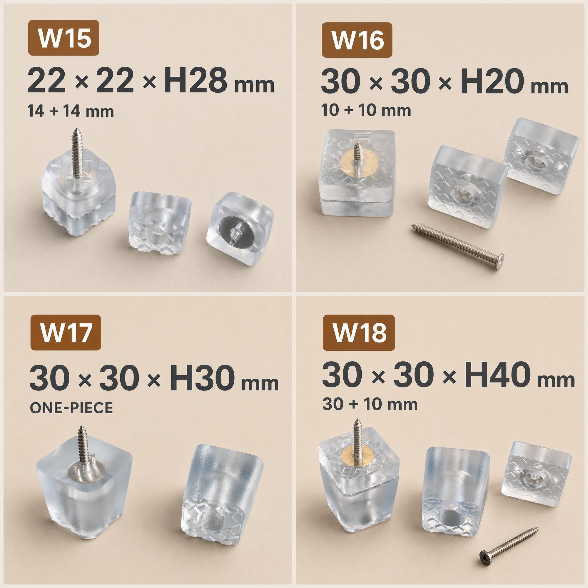 Clear Furniture Leg Risers with Screws, Height Extenders for Tables, Sofas
