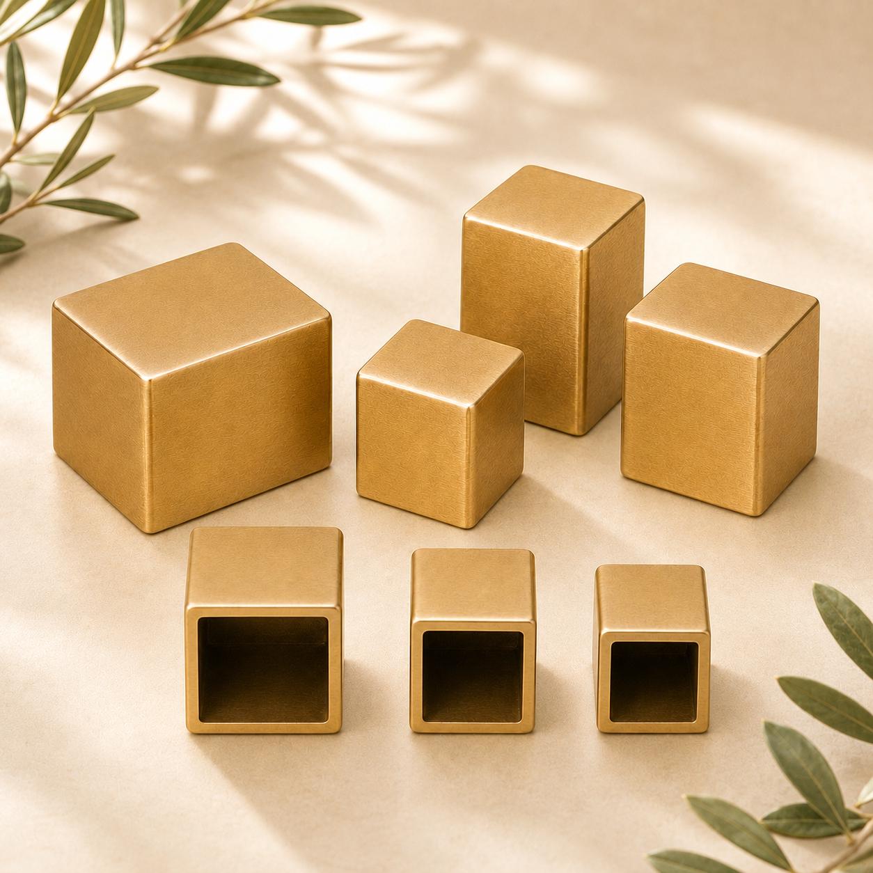 Square Solid Brass Furniture Leg Caps, Closed-End Ferrules, Custom Sizes & Engraving