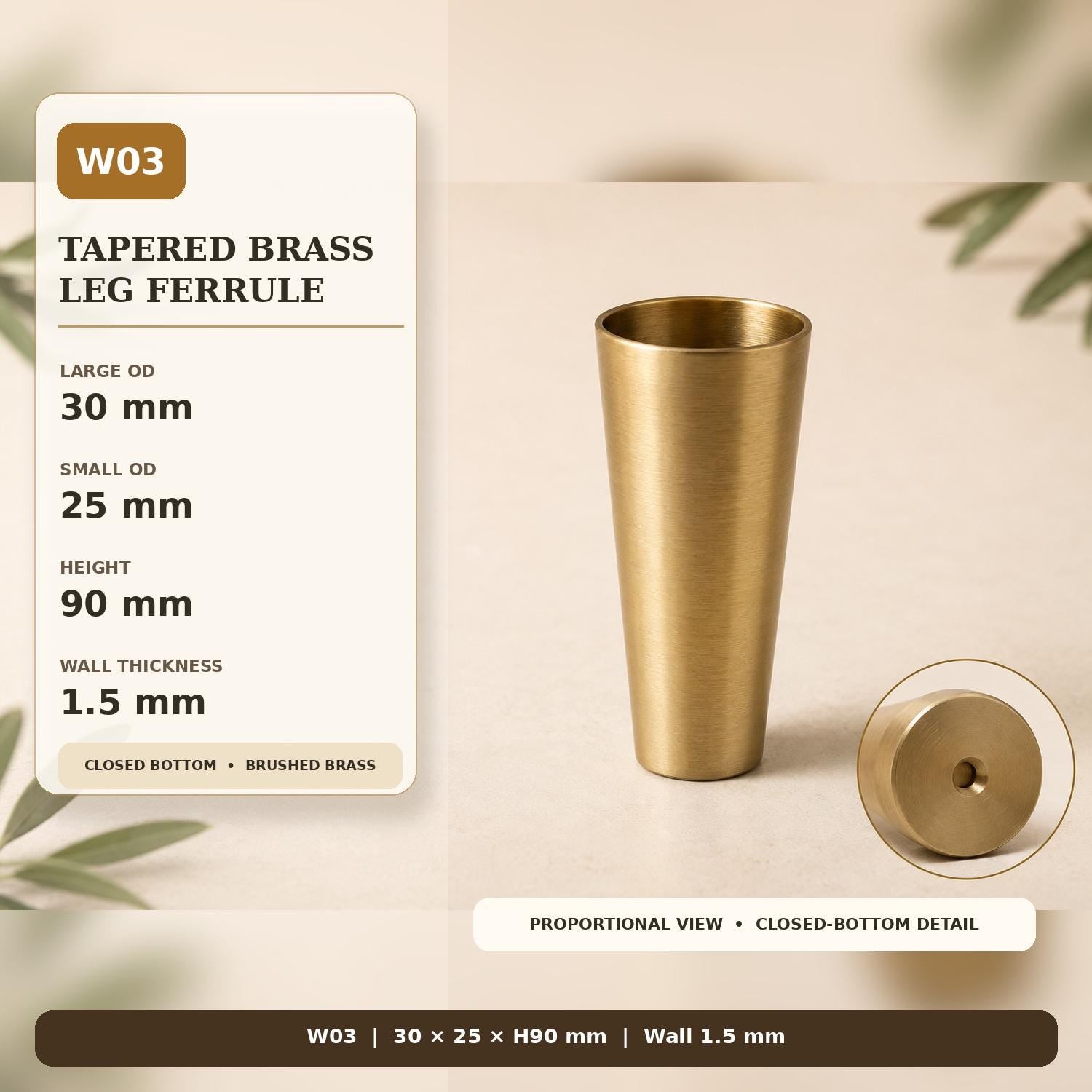 Solid Brass Tapered Furniture Leg Caps, Nordic Style Metal Feet Protectors