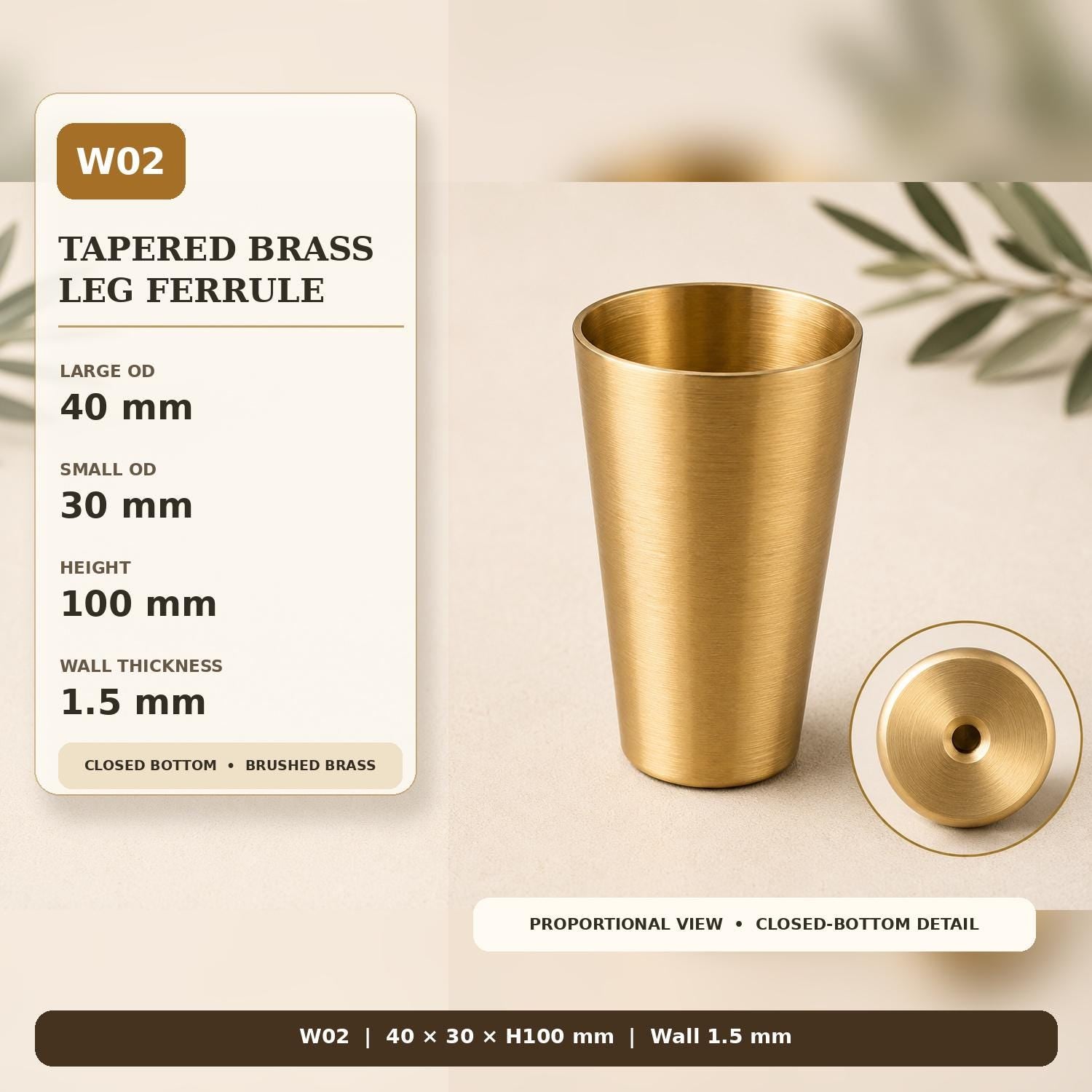 Solid Brass Tapered Furniture Leg Caps, Nordic Style Metal Feet Protectors