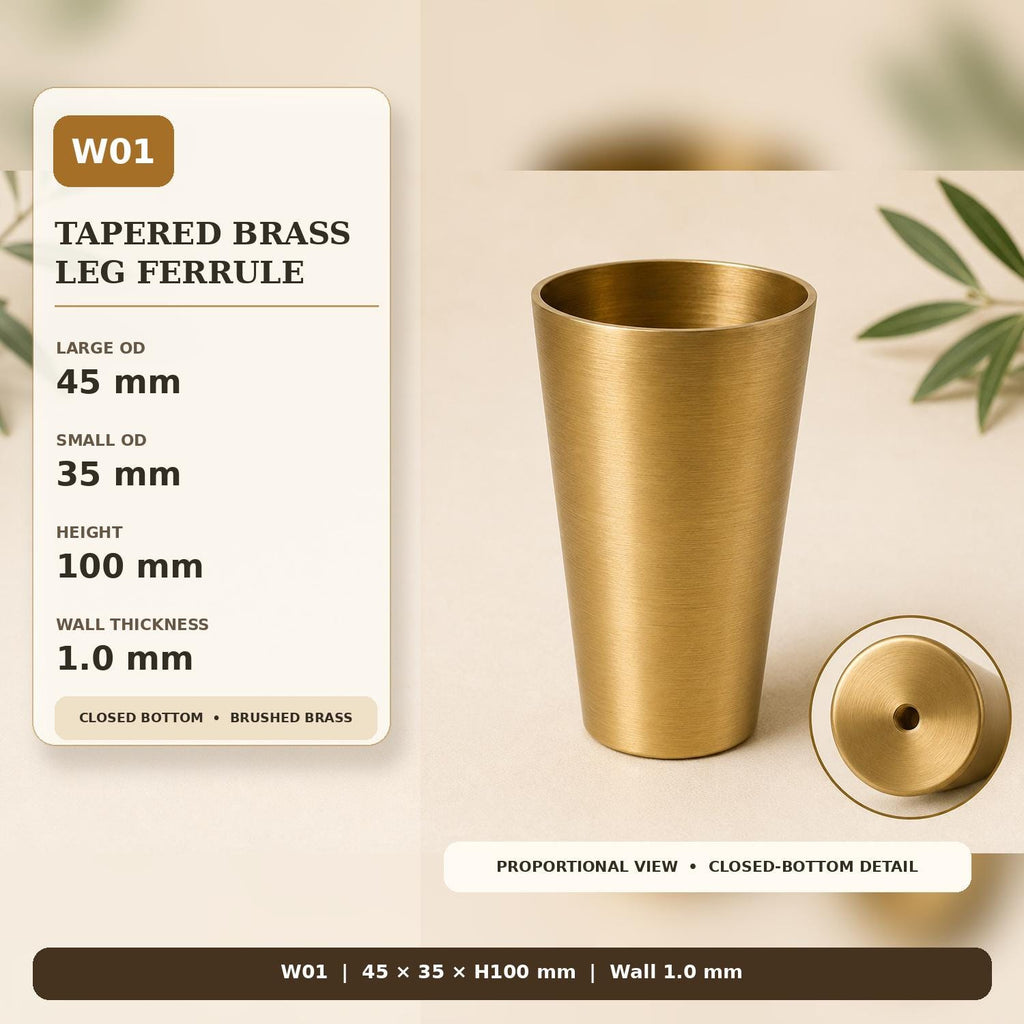 Solid Brass Tapered Furniture Leg Caps, Nordic Style Metal Feet Protectors