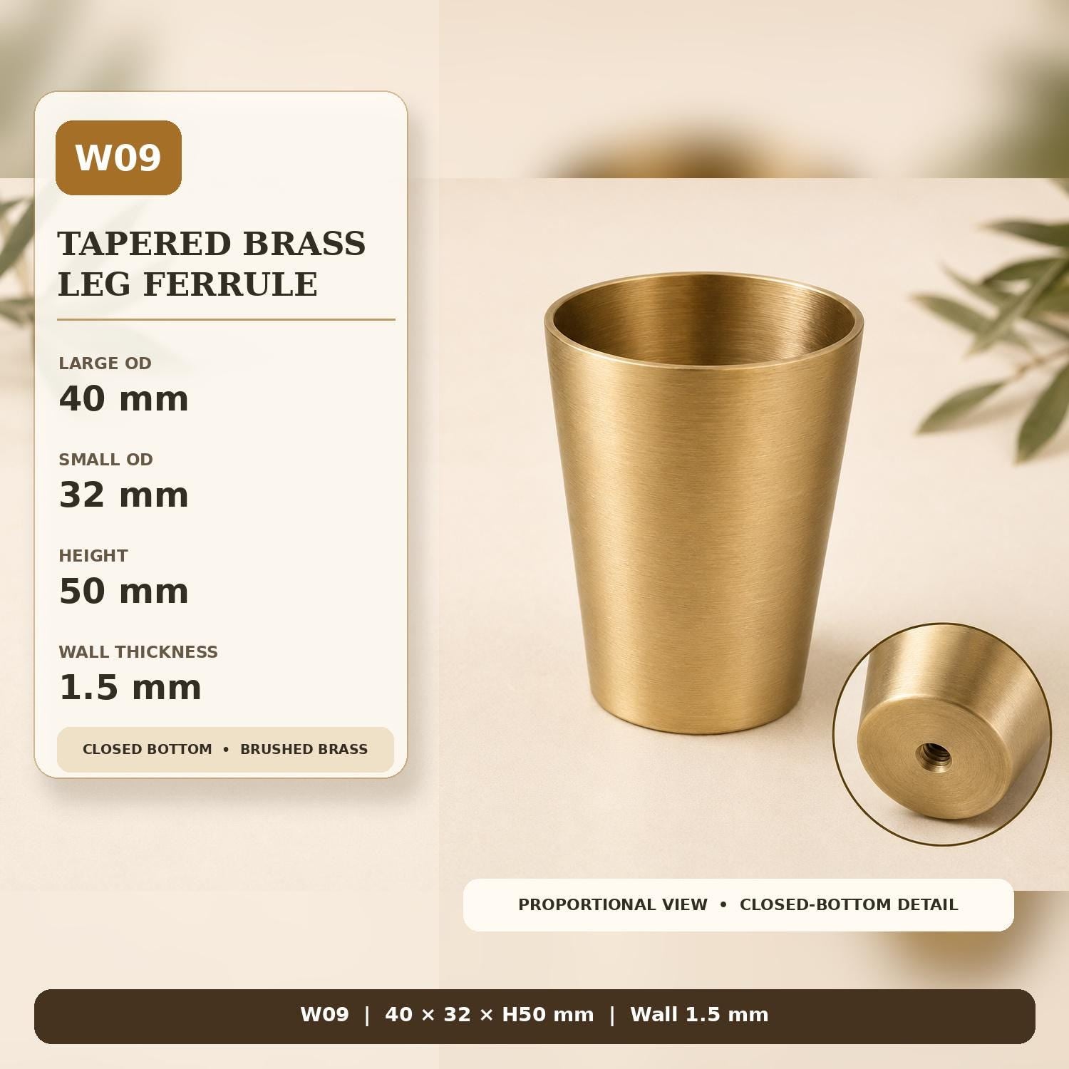 Solid Brass Tapered Furniture Leg Caps, Nordic Style Metal Feet Protectors