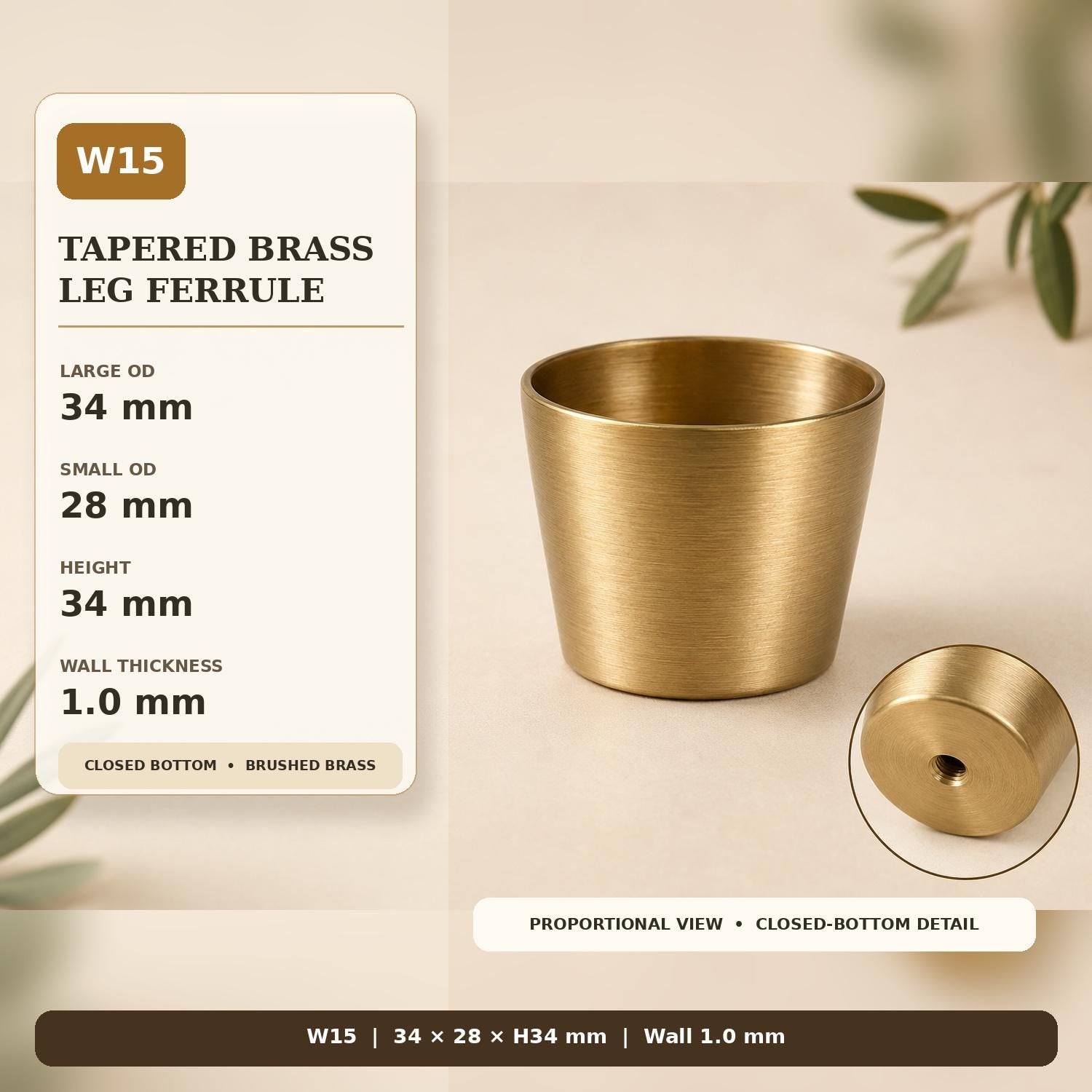 Solid Brass Tapered Furniture Leg Caps, Nordic Style Metal Feet Protectors
