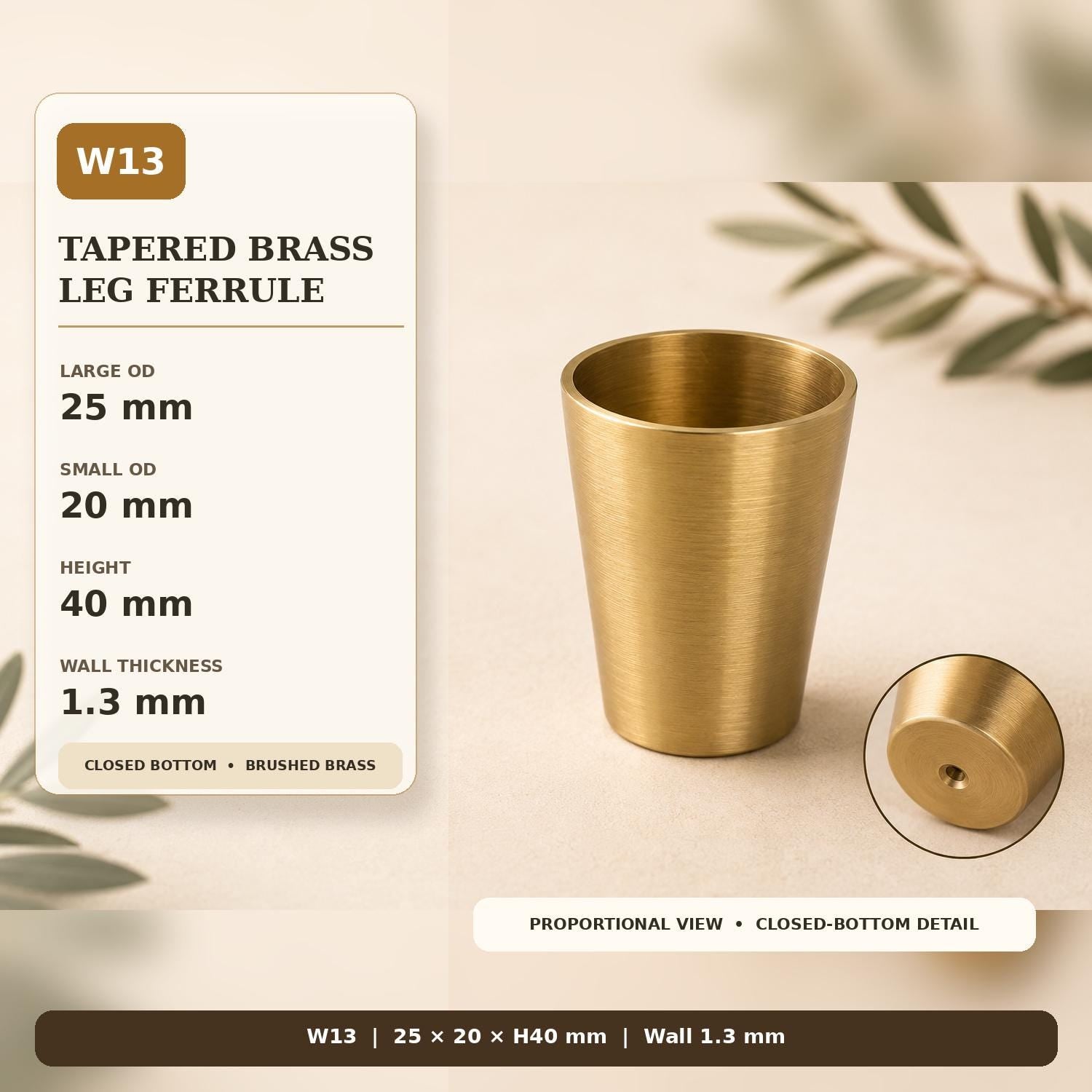 Solid Brass Tapered Furniture Leg Caps, Nordic Style Metal Feet Protectors