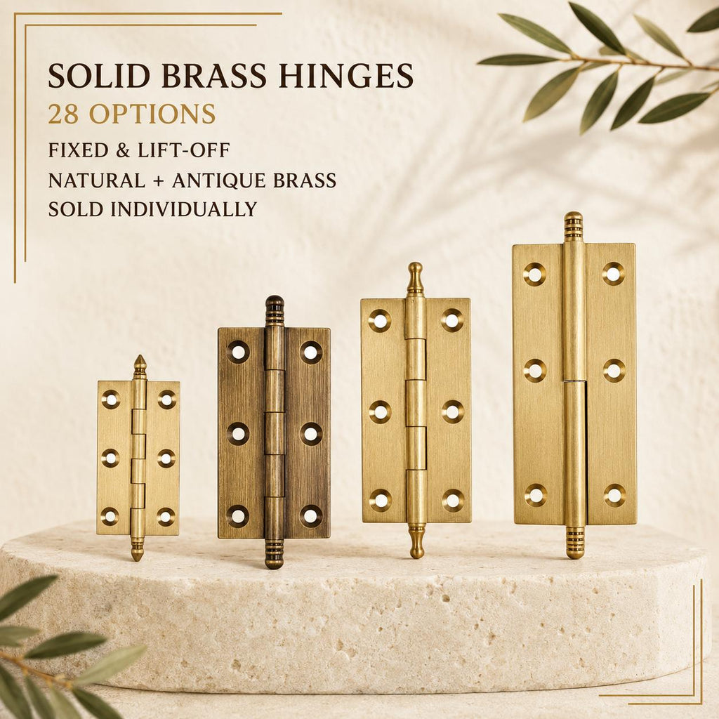 Solid Brass Crown Tip Butt Hinges, Antique Cabinet Door Hardware, Natural Brass Window Hinge