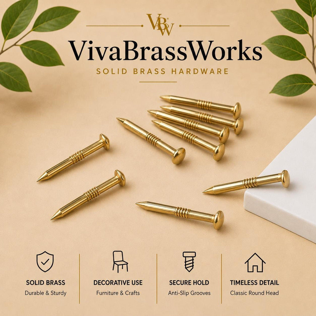 Solid Brass Decorative Nails, Round Head Furniture Tacks, Antique Gold Craft Pins