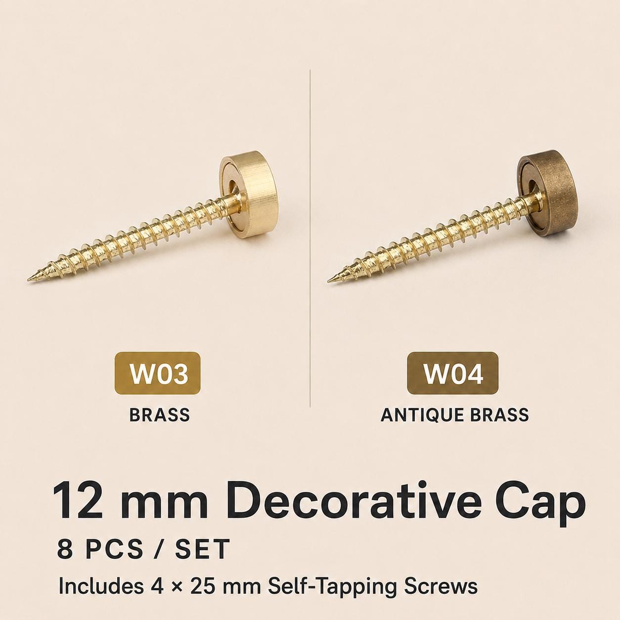 Decorative Brass Screw Caps, Mirror Furniture Fixing Covers, 8 Pcs Set