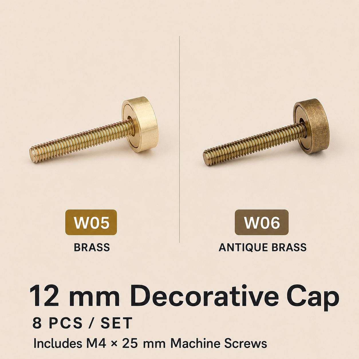 Decorative Brass Screw Caps, Mirror Furniture Fixing Covers, 8 Pcs Set