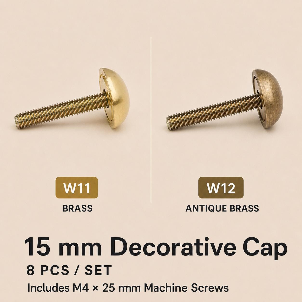 Decorative Brass Screw Caps, Mirror Furniture Fixing Covers, 8 Pcs Set