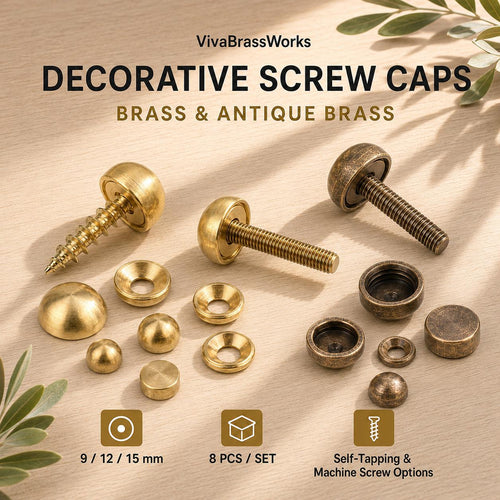 Decorative Brass Screw Caps, Mirror Furniture Fixing Covers, 8 Pcs Set