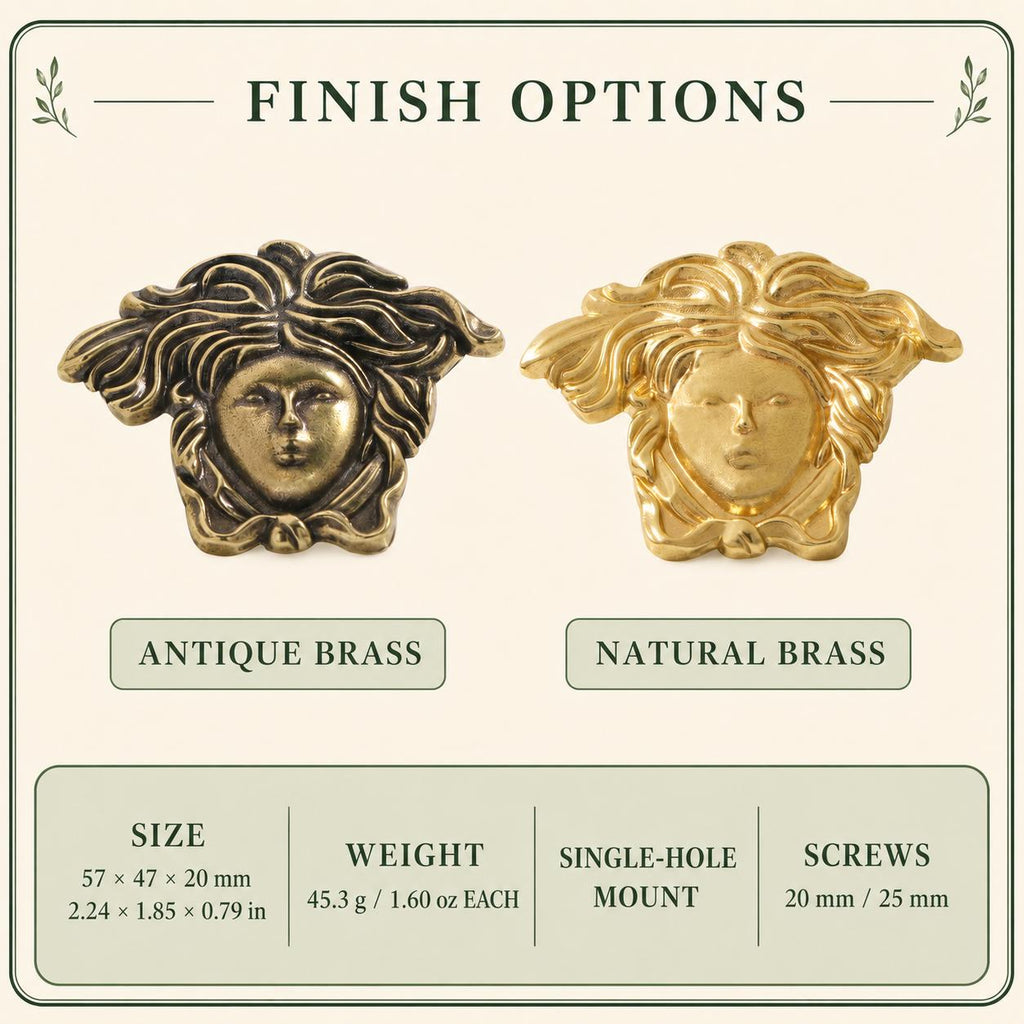 Solid Brass Medusa Cabinet Knob, Greek Goddess Drawer Pull, Neoclassical Furniture Hardware