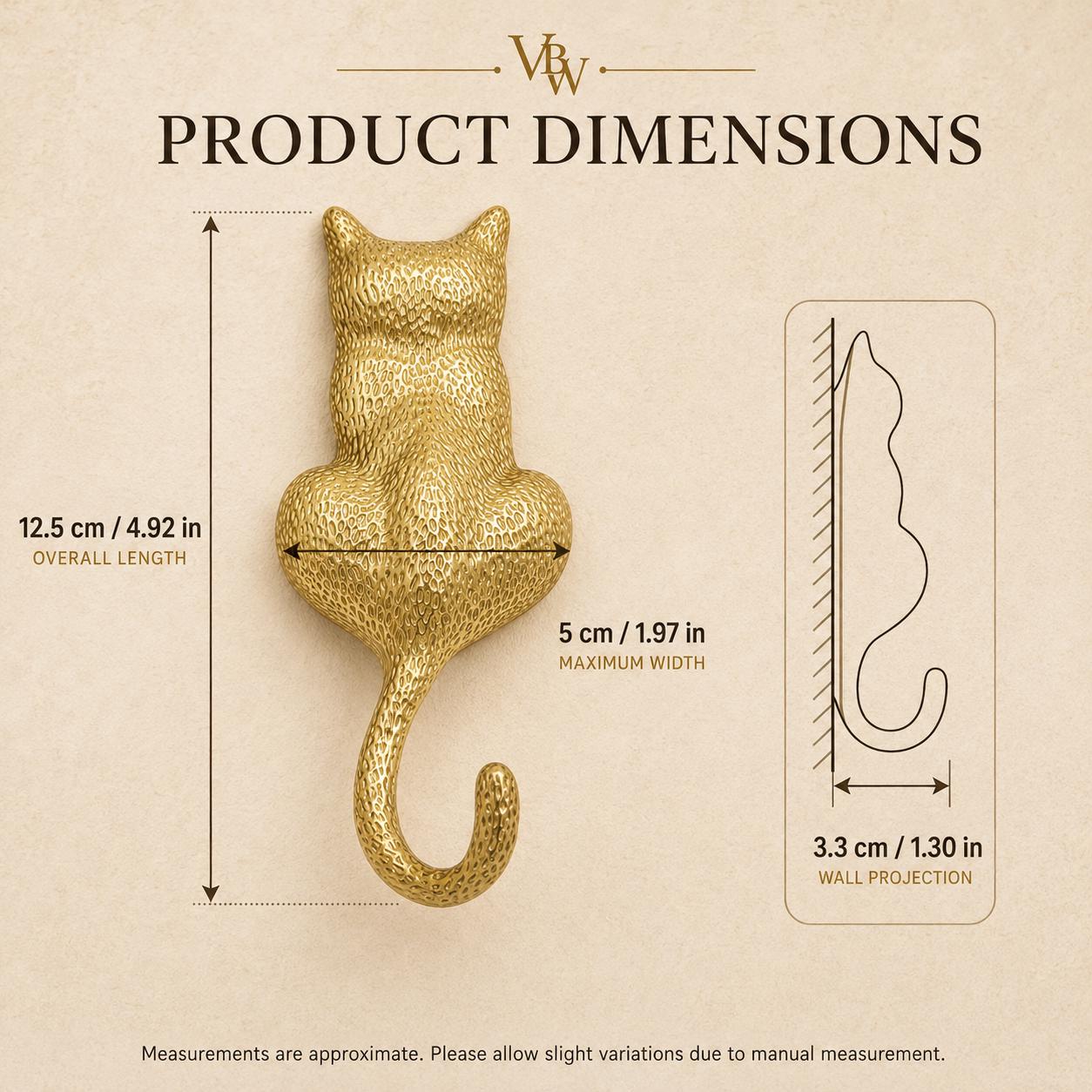 Solid Brass Cat Tail Wall Hook, Vintage Animal Coat Hanger, Decorative Entryway Storage