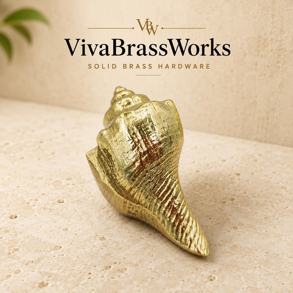 Solid Brass Conch Shell Cabinet Knob, Coastal Drawer Pull, Nautical Furniture Hardware