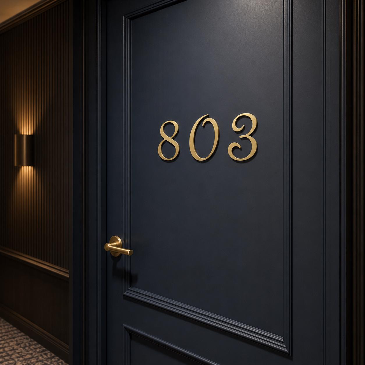 Solid Brass House Numbers, Gold Door Number, Hotel Room Sign, Modern Address Number