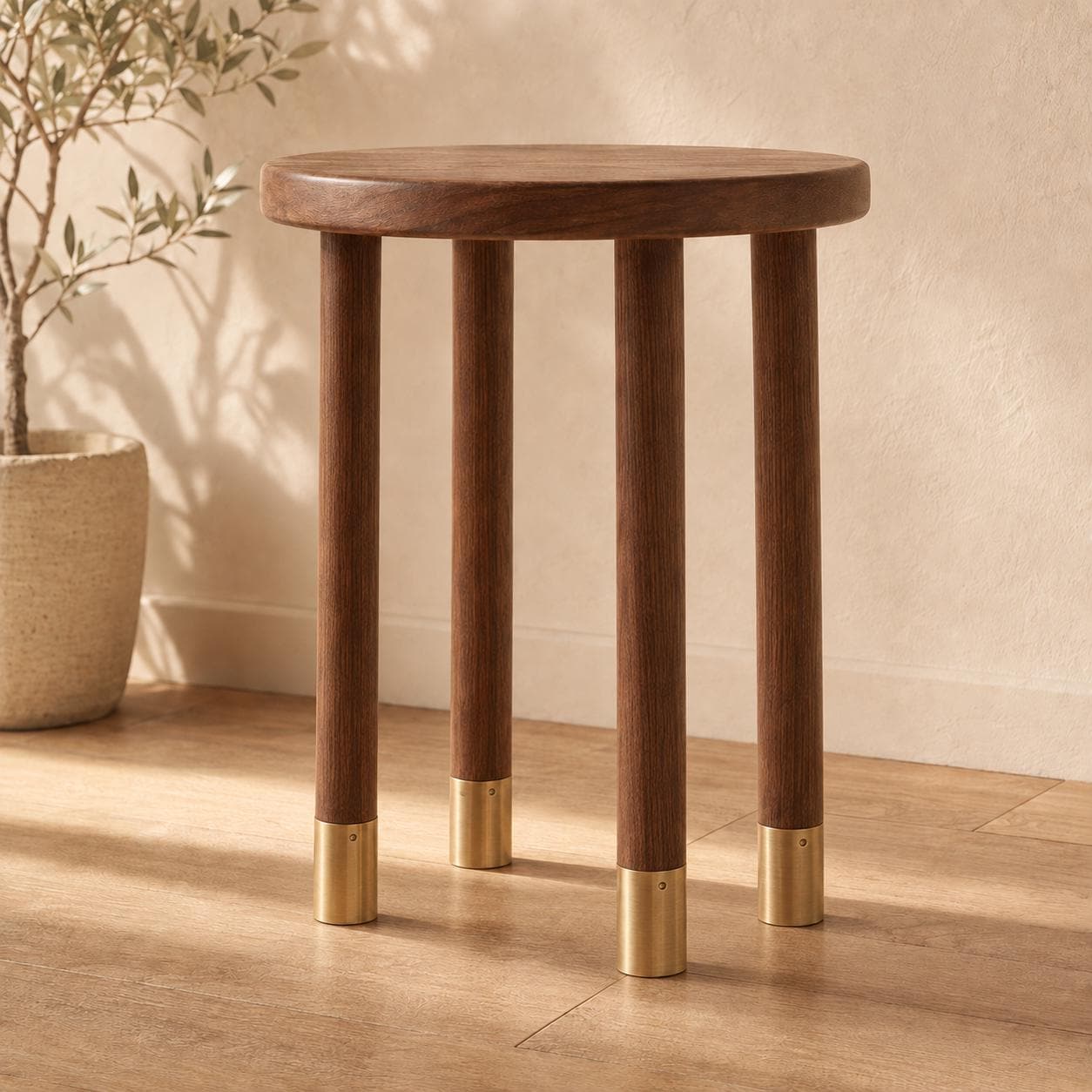 Solid Brass Round Furniture Leg Caps, Brushed Finish, Floor Protection, Custom Size