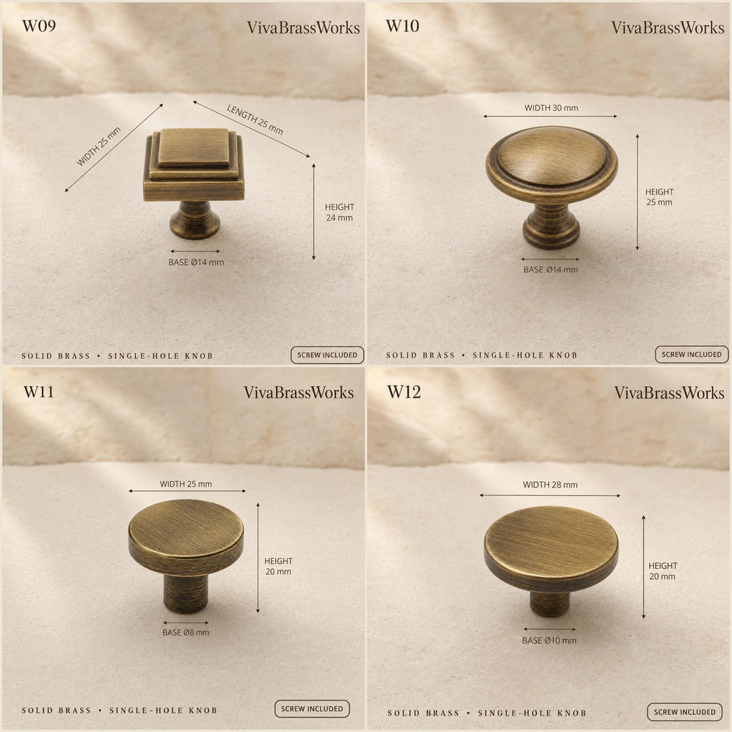 Solid Brass Cabinet Knobs, Antique Drawer Pulls, Vintage Dresser Handles, Single Hole Hardware