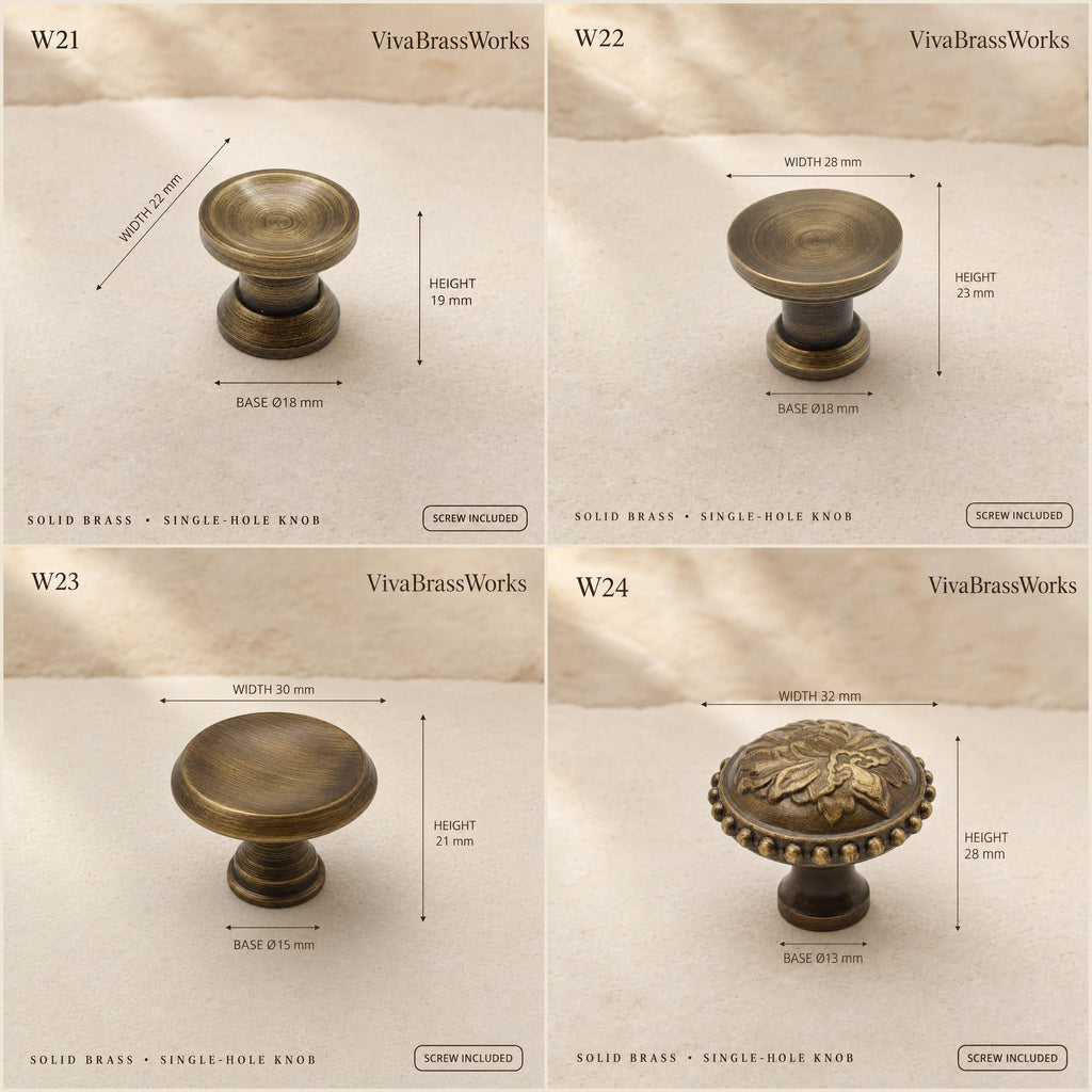 Solid Brass Cabinet Knobs, Antique Drawer Pulls, Vintage Dresser Handles, Single Hole Hardware