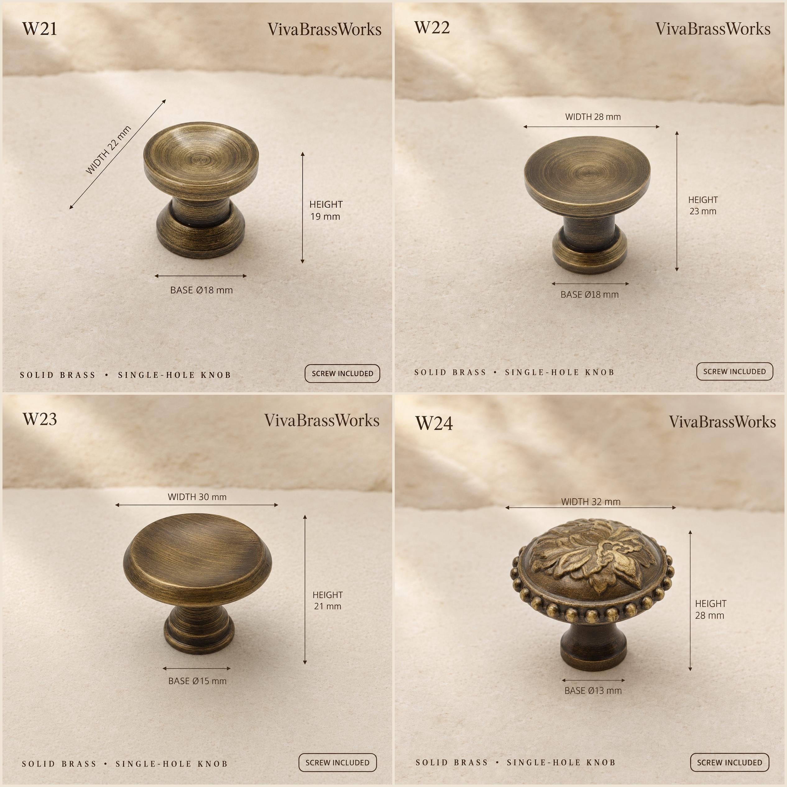 Solid Brass Cabinet Knobs, Antique Drawer Pulls, Vintage Dresser Handles, Single Hole Hardware