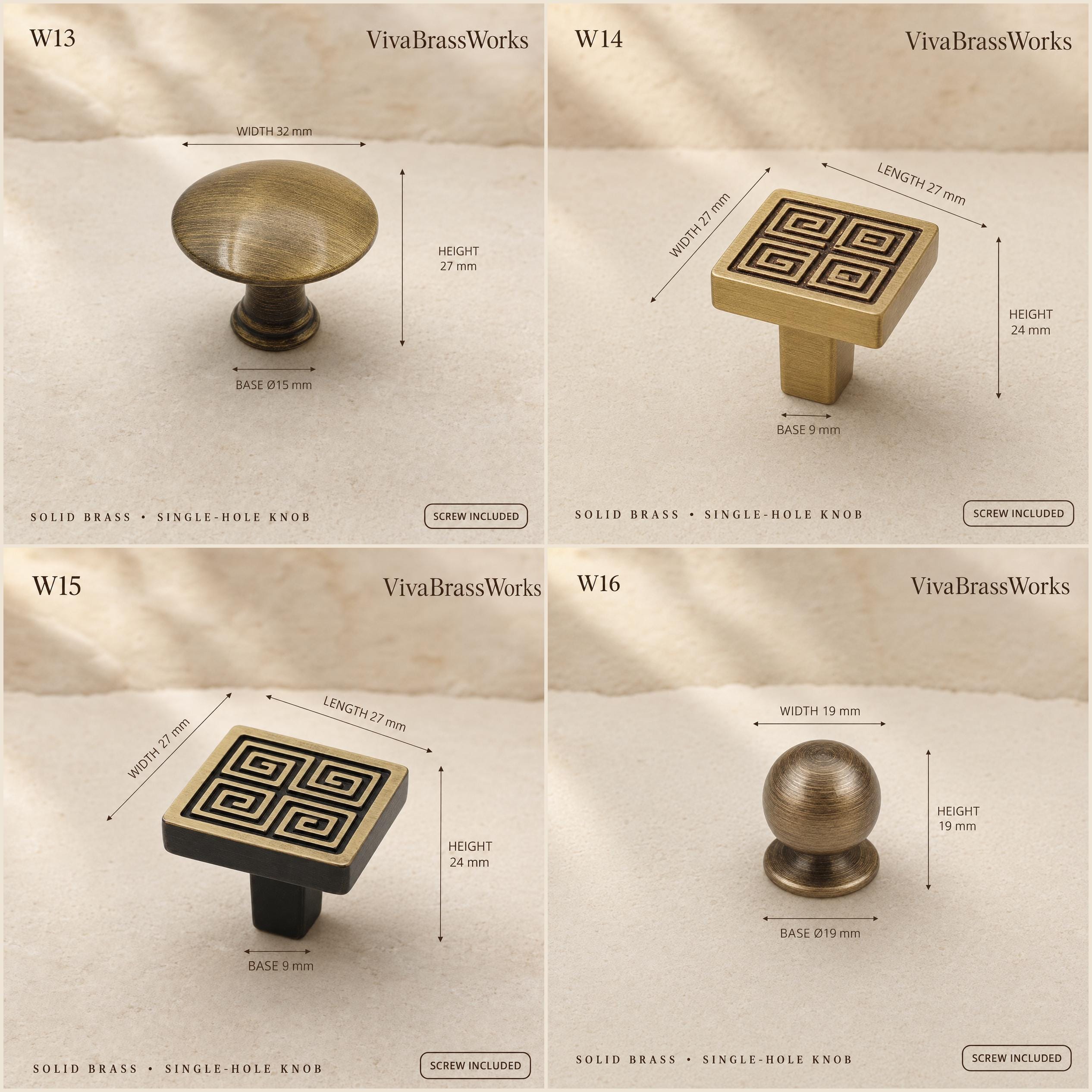 Solid Brass Cabinet Knobs, Antique Drawer Pulls, Vintage Dresser Handles, Single Hole Hardware