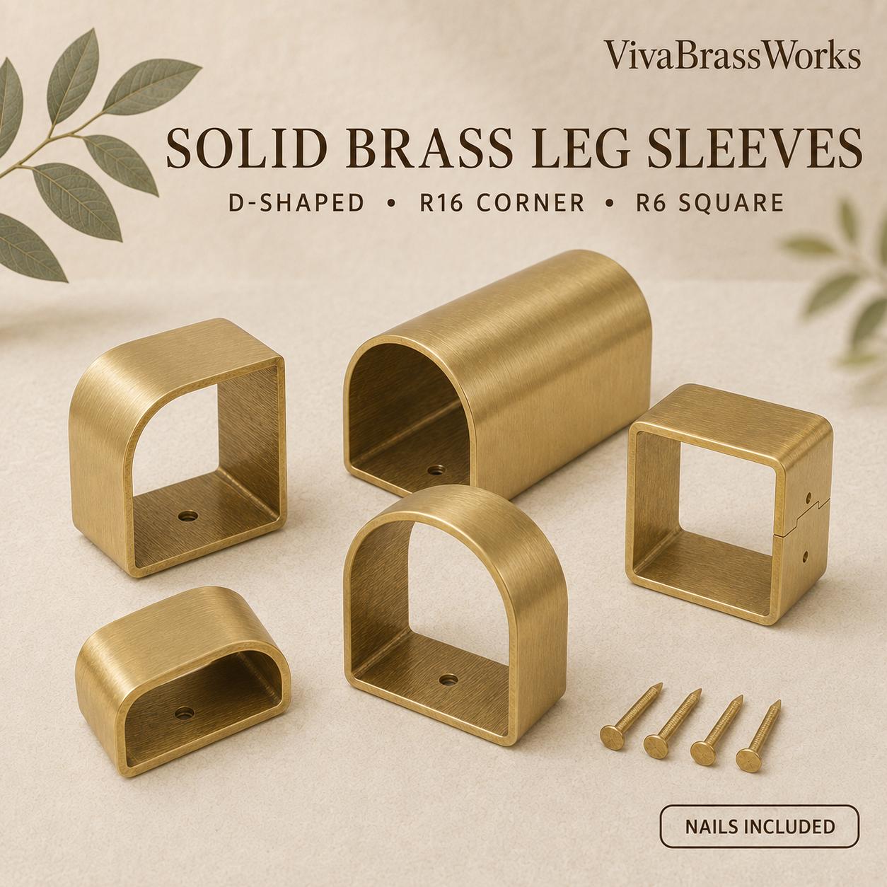 Solid Brass Furniture Leg Sleeves, D-Shaped,Brass Ferrules for Tables, Chairs, Cabinets & Sofas