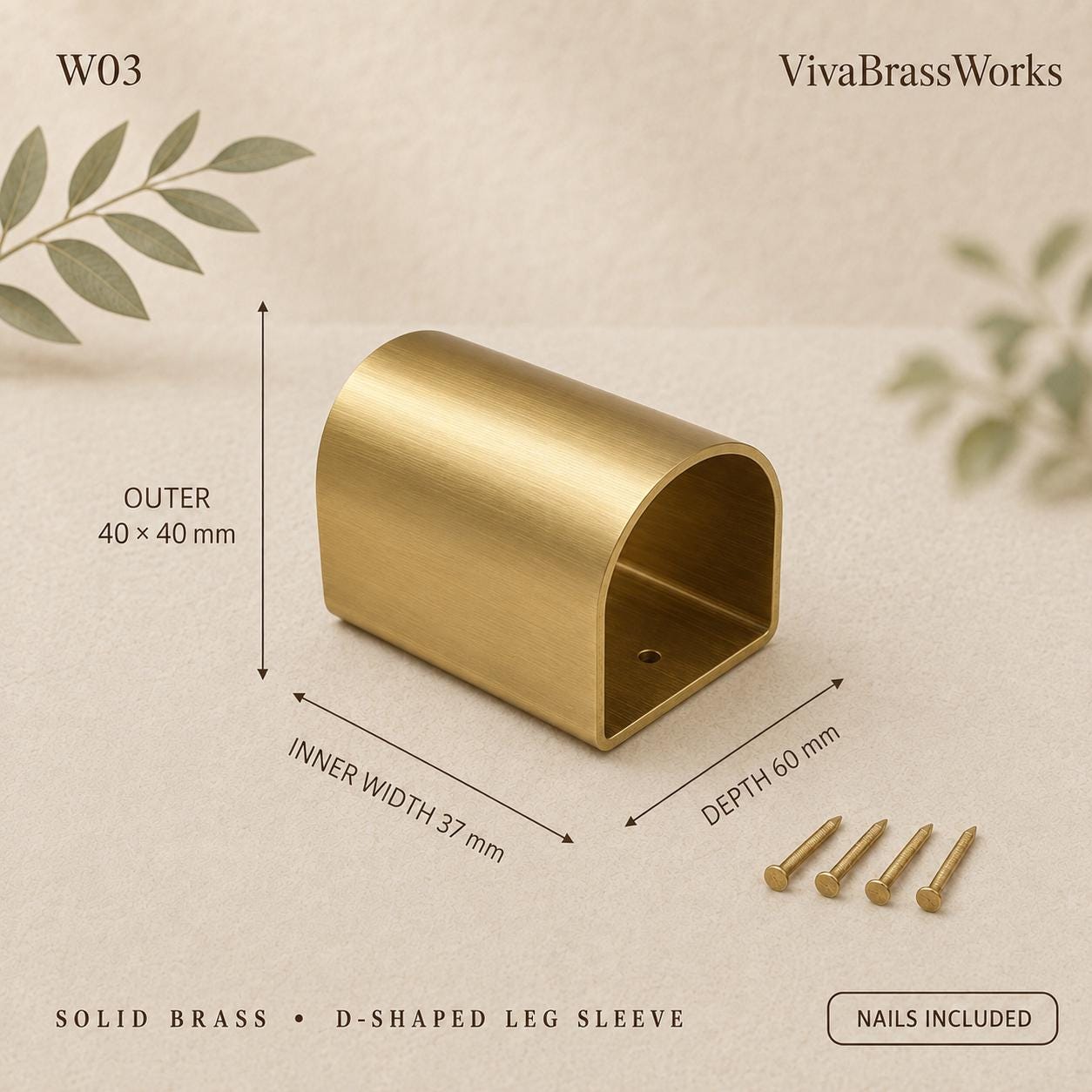 Solid Brass Furniture Leg Sleeves, D-Shaped,Brass Ferrules for Tables, Chairs, Cabinets & Sofas