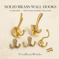 Solid Brass Wall Hooks, Vintage Coat Hat Hanger, Entryway Bathroom Closet
