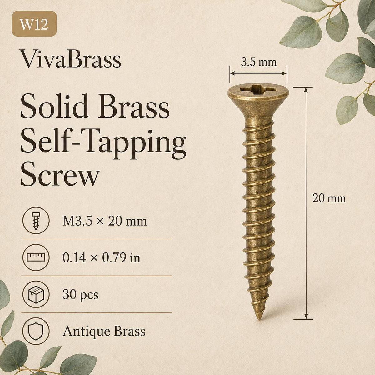Solid Brass Countersunk Phillips Wood Screws, Furniture Hardware, M2.5-M4
